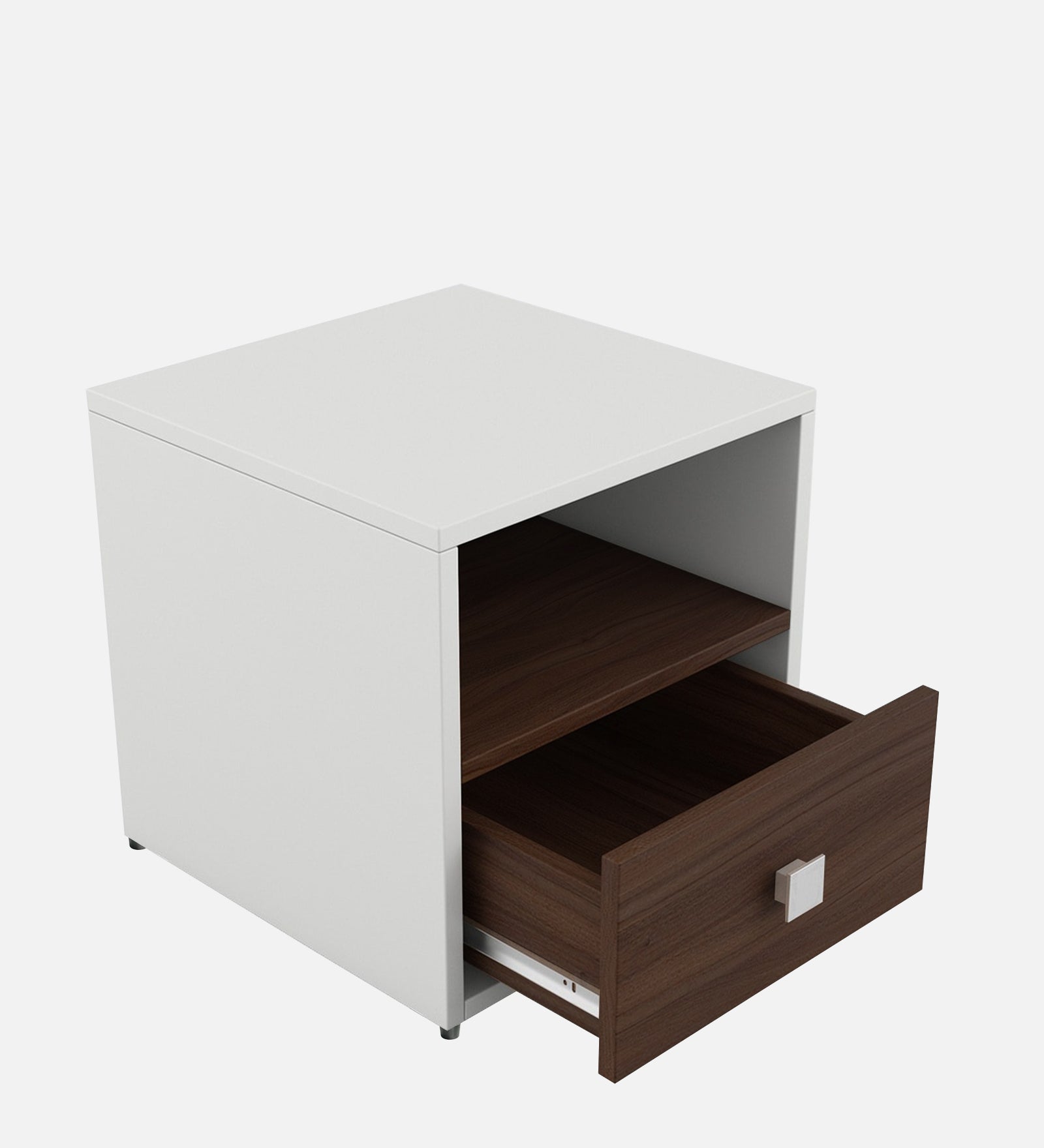 Fenn Bedside Table With Drawer In Dark Walnut And Frosty White Finish - Febonic Living