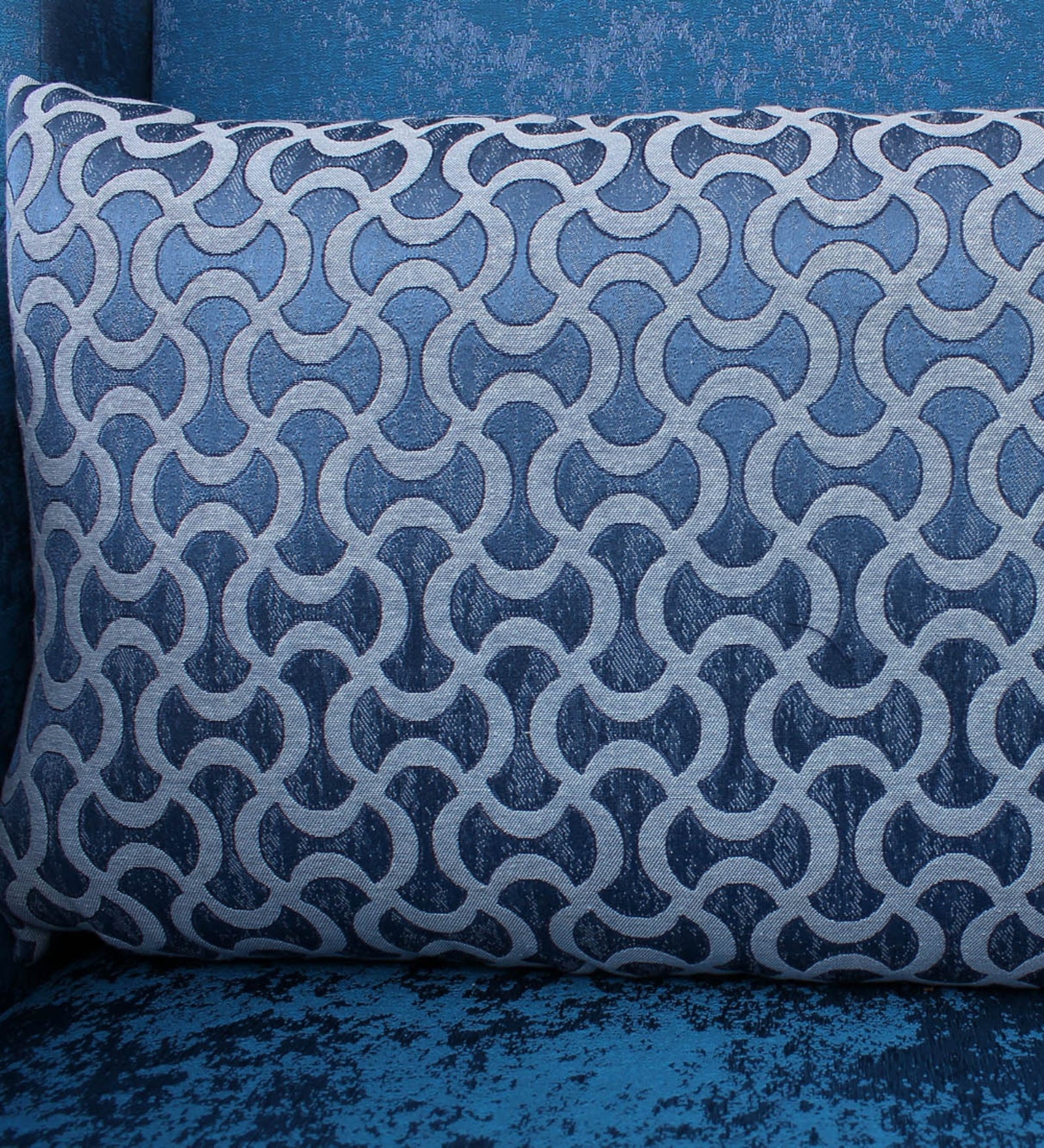 Jade Printed Fabric Wing Chair in Blue Colour - Febonic Living