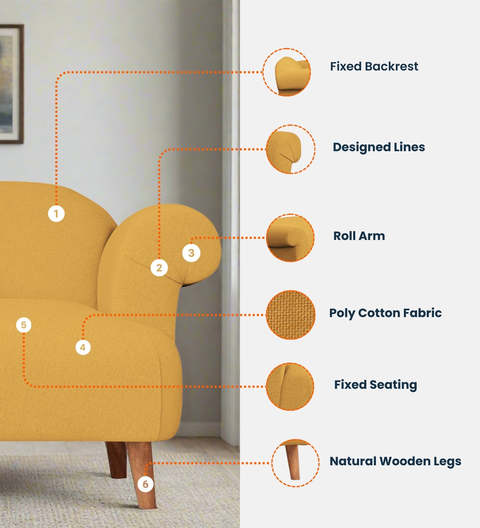 Barber Fabric 1 Seater Sofa In Pebble Brown Colour - Febonic Living