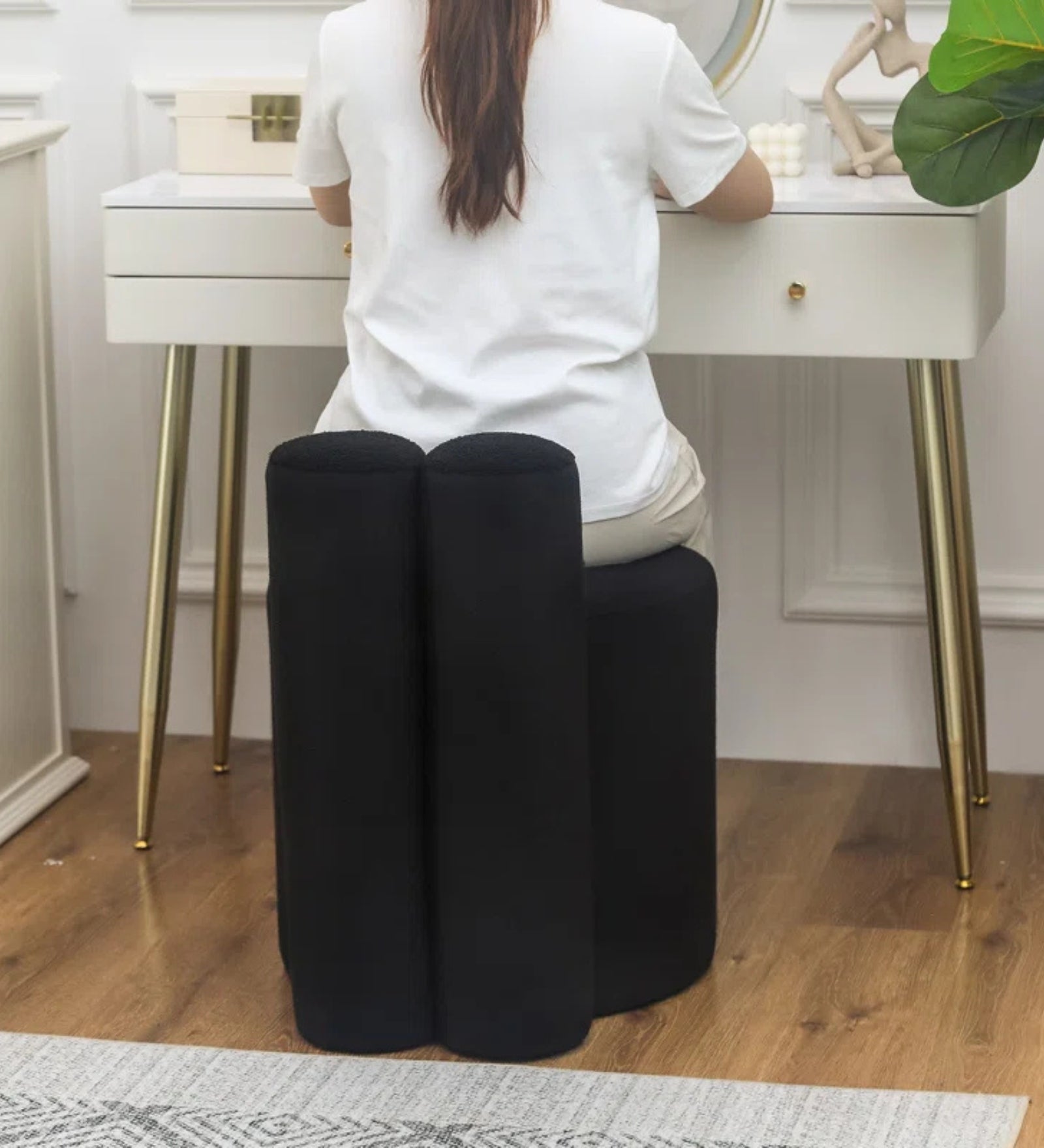 Rossy Boucle Fabric Pouffe In Smokey Grey Colour - Febonic Living