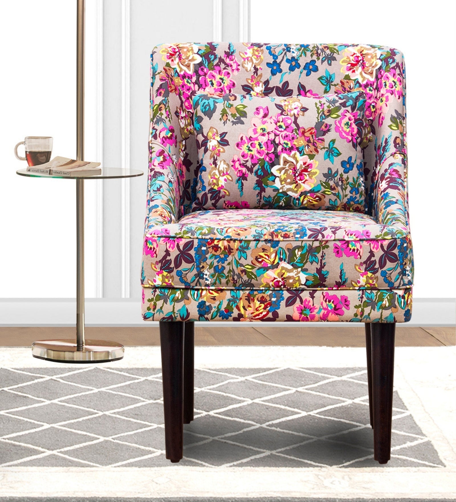 Moly Floral Print Fabric Accent Chair in Multi Colour - Febonic Living