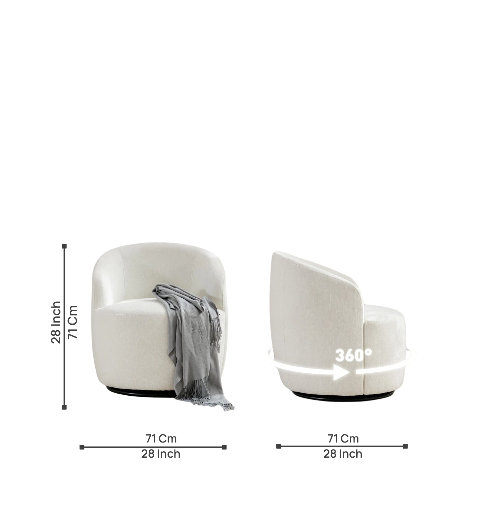 Oscar Fabric Swivel Chair in Ivory Cream Colour