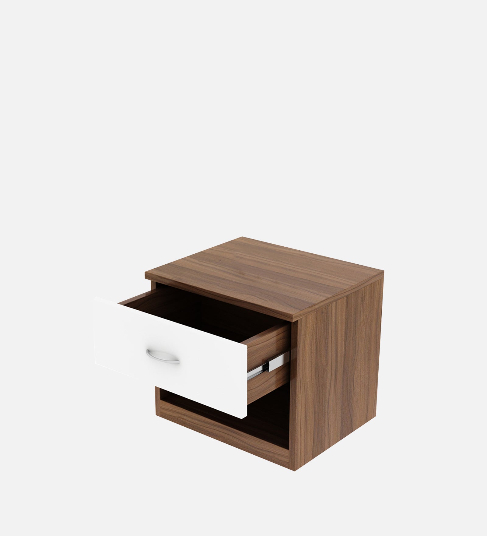 Rona Bedside Table With Drawer in Oral Walnut & Frosty White Finish - Febonic Living