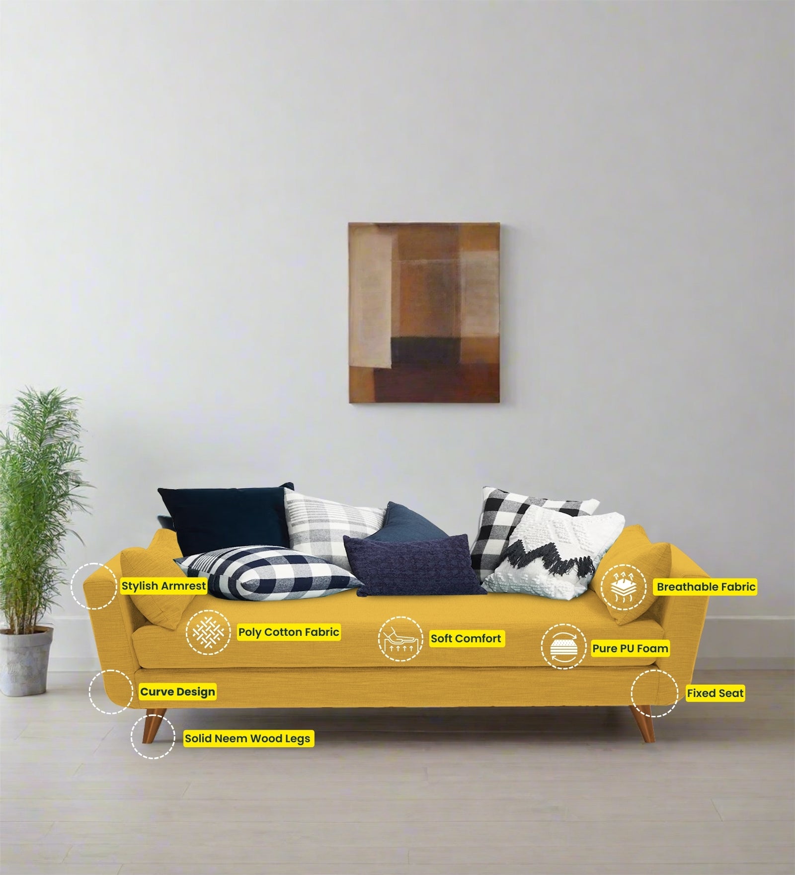 Jasmin Fabric Chaise Lounger In Bold Yellow Colour - Febonic Living