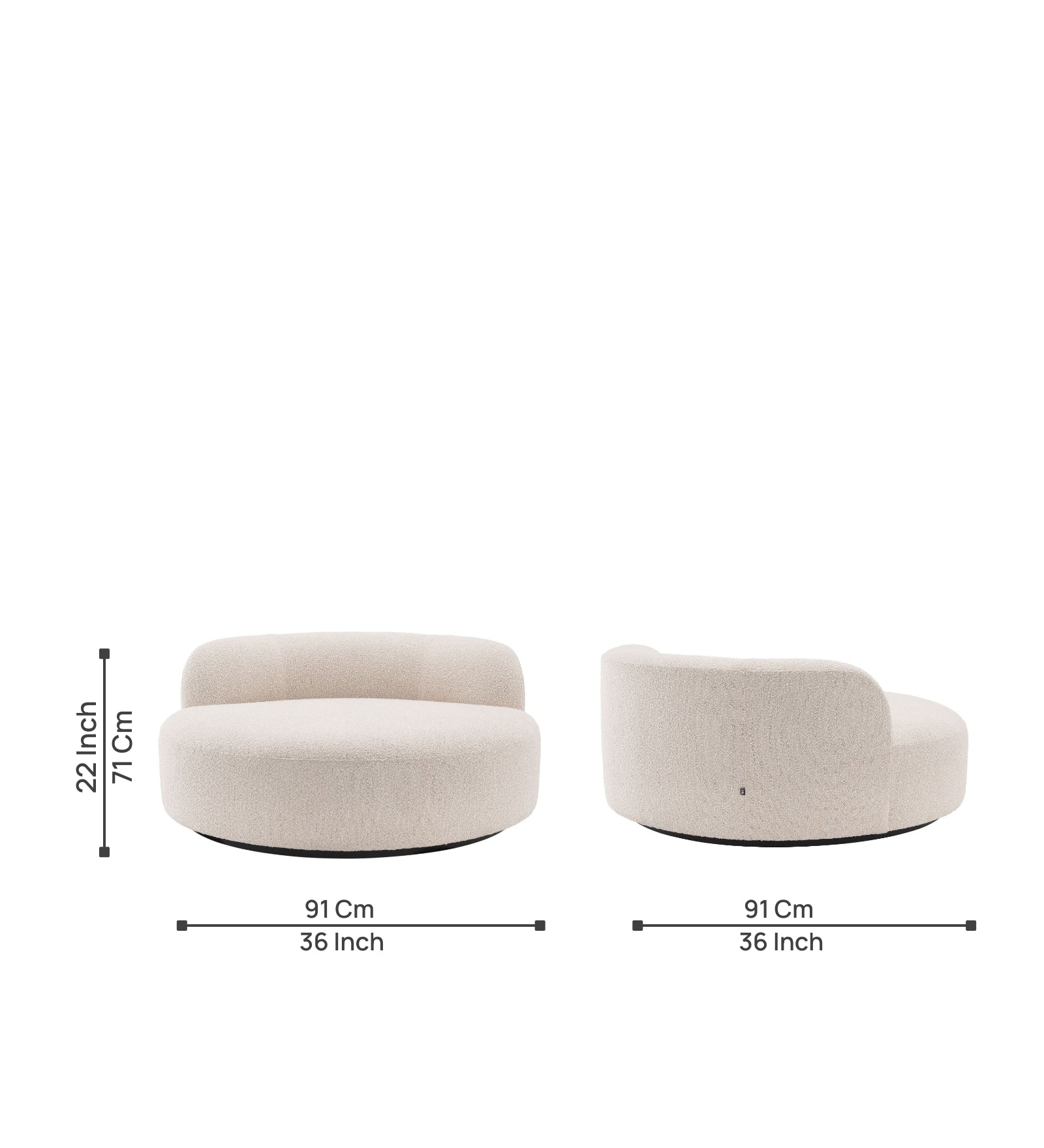 Kavi Boucle Fabric Swivel Chair in Shell White Colour