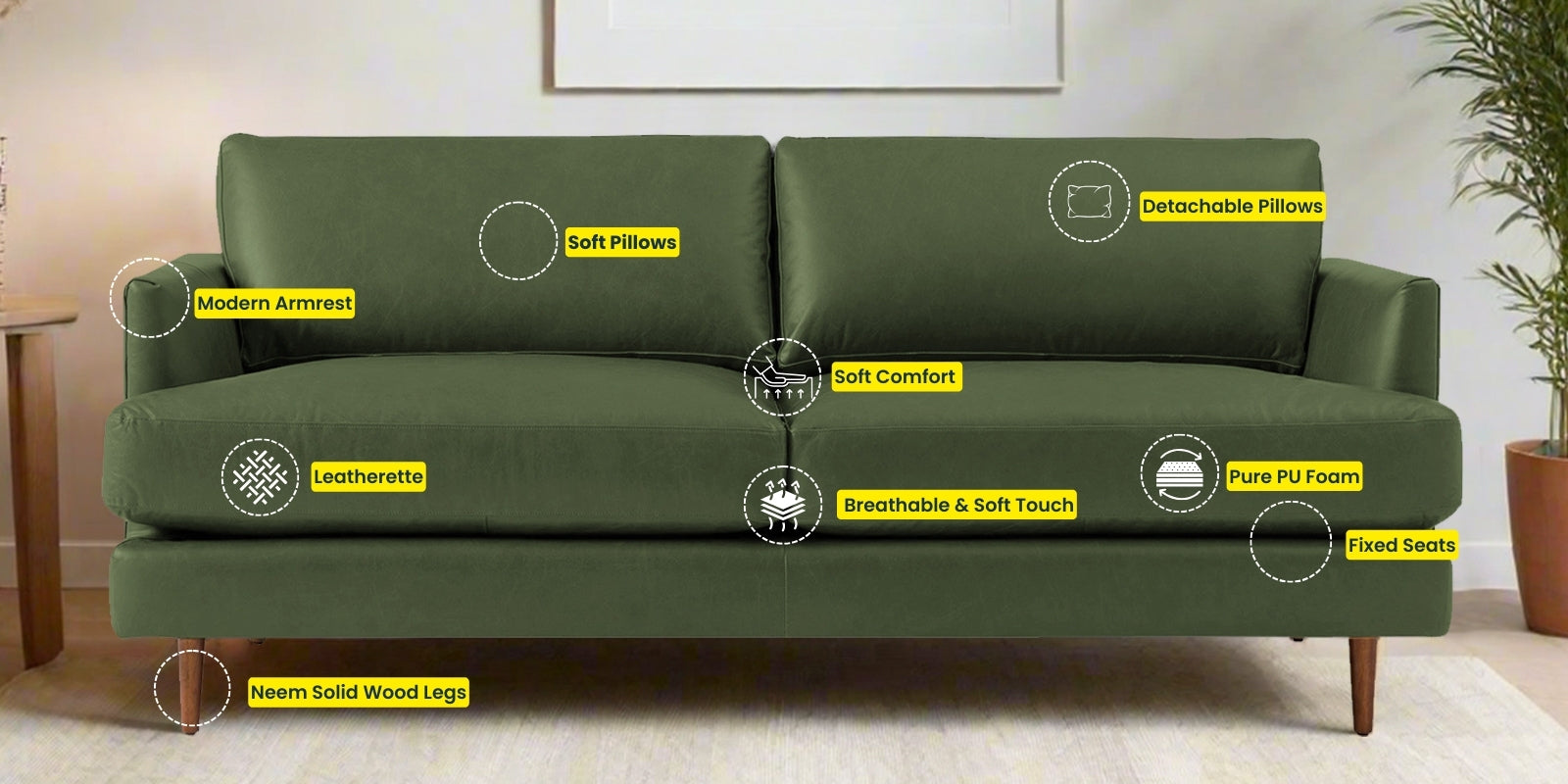 Sterio Leatherette 2 Seater Sofa In Spring Green Colour - Febonic Living