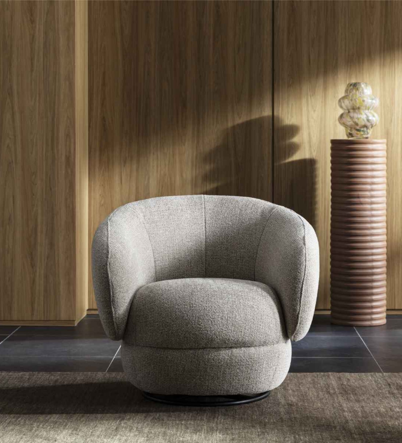Tura Fabric Swivel Chair In Ash Grey Colour - Febonic Living