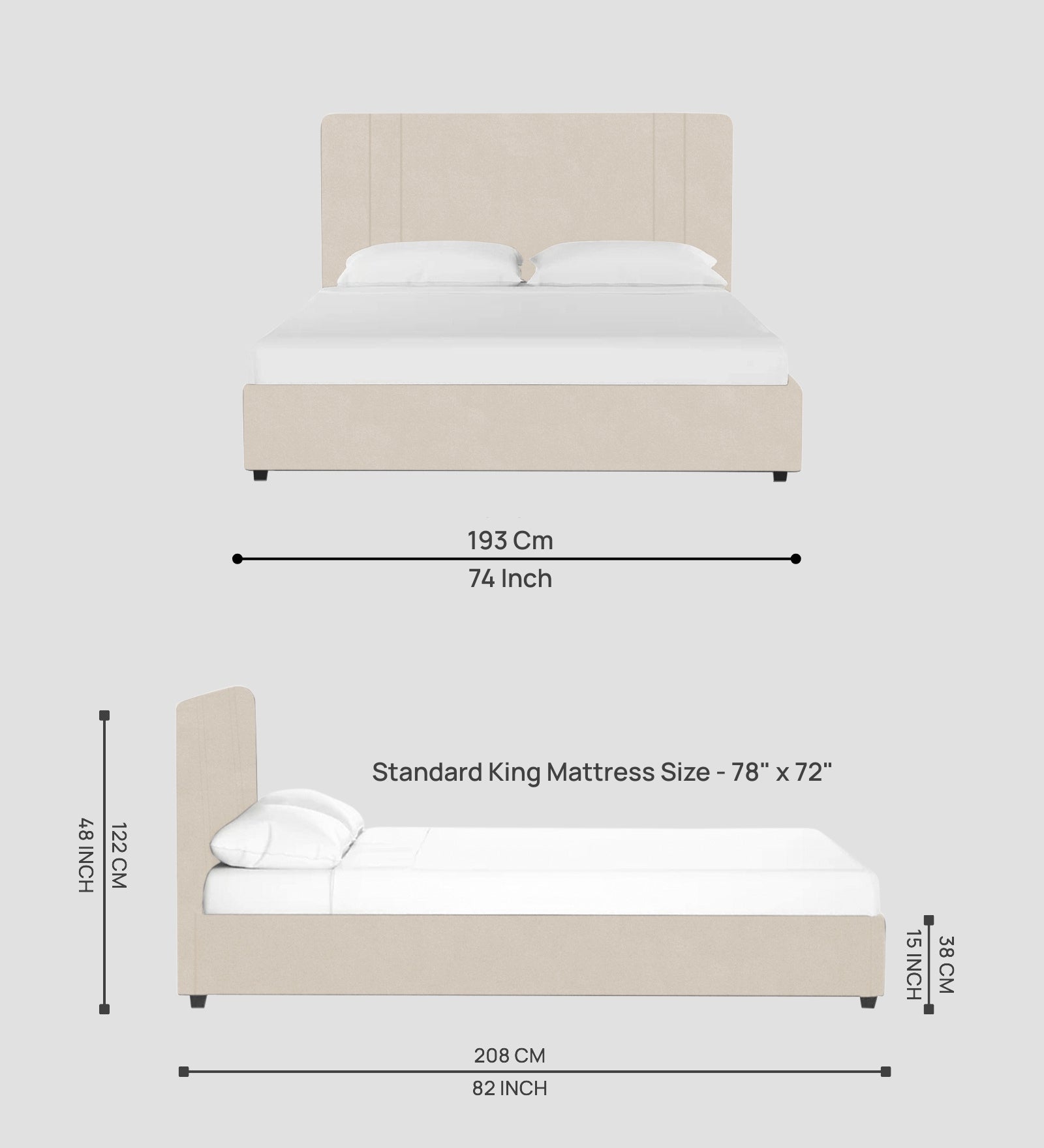 Asyra Velvet King Size Bed in Camel Beige Colour With Box Storage - Febonic Living