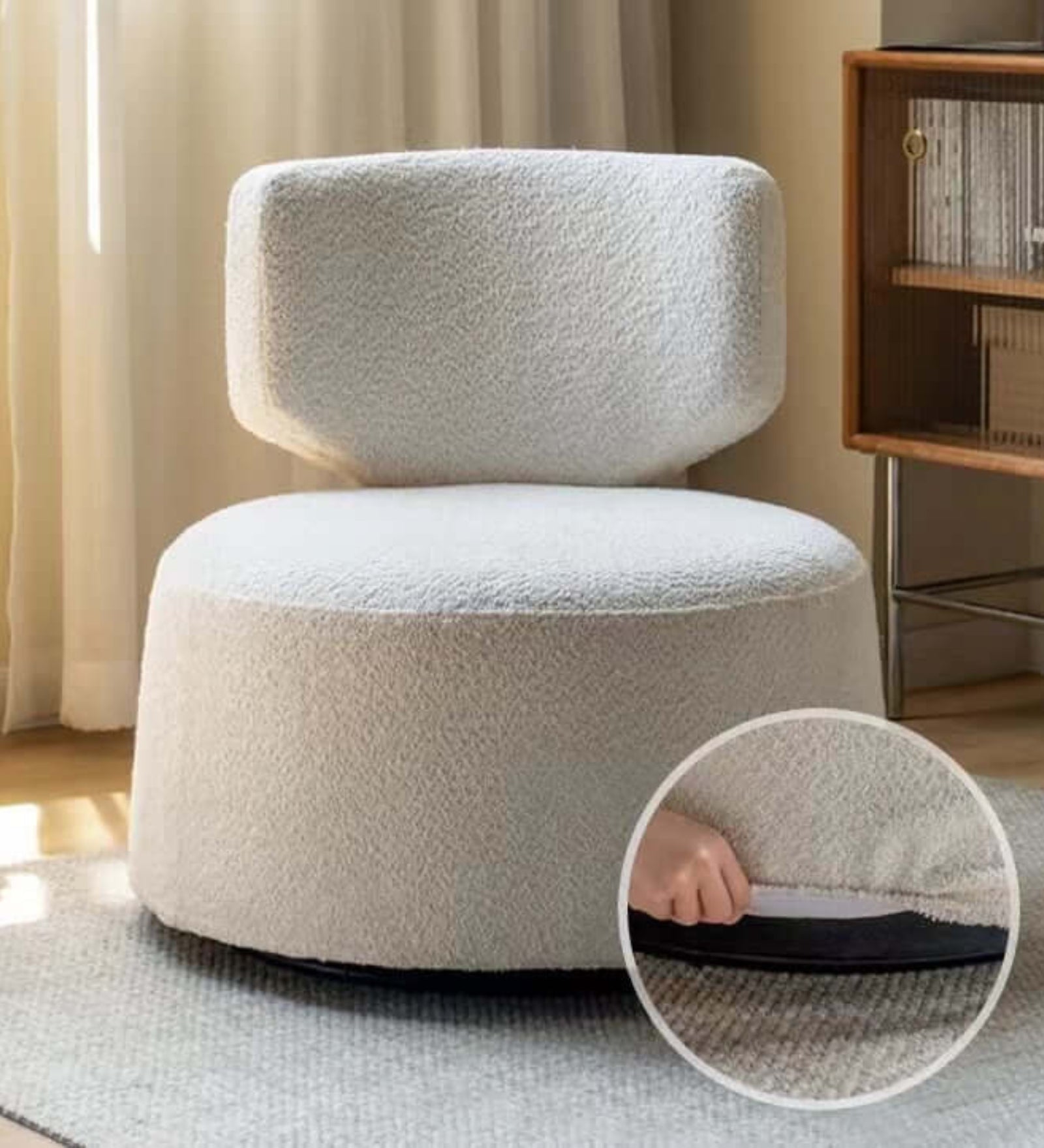 Frank Boucle Fabric Swivel Chair in Shell White Colour