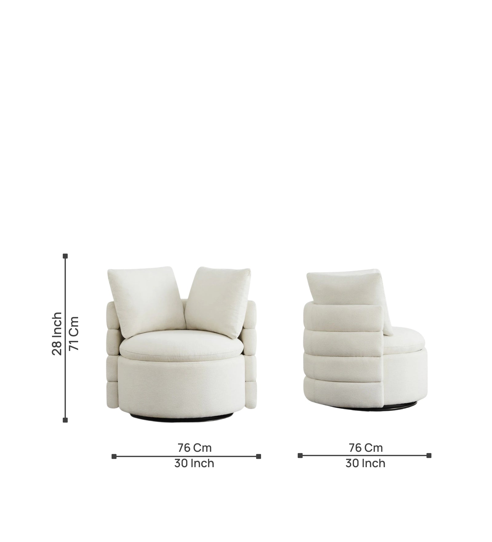 Rocco Fabric Swivel Chair in Ivory Cream Colour With Storage