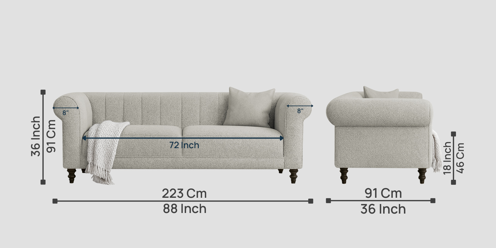 Sahara Fabric 3 Seater Sofa In Bone Beige Colour