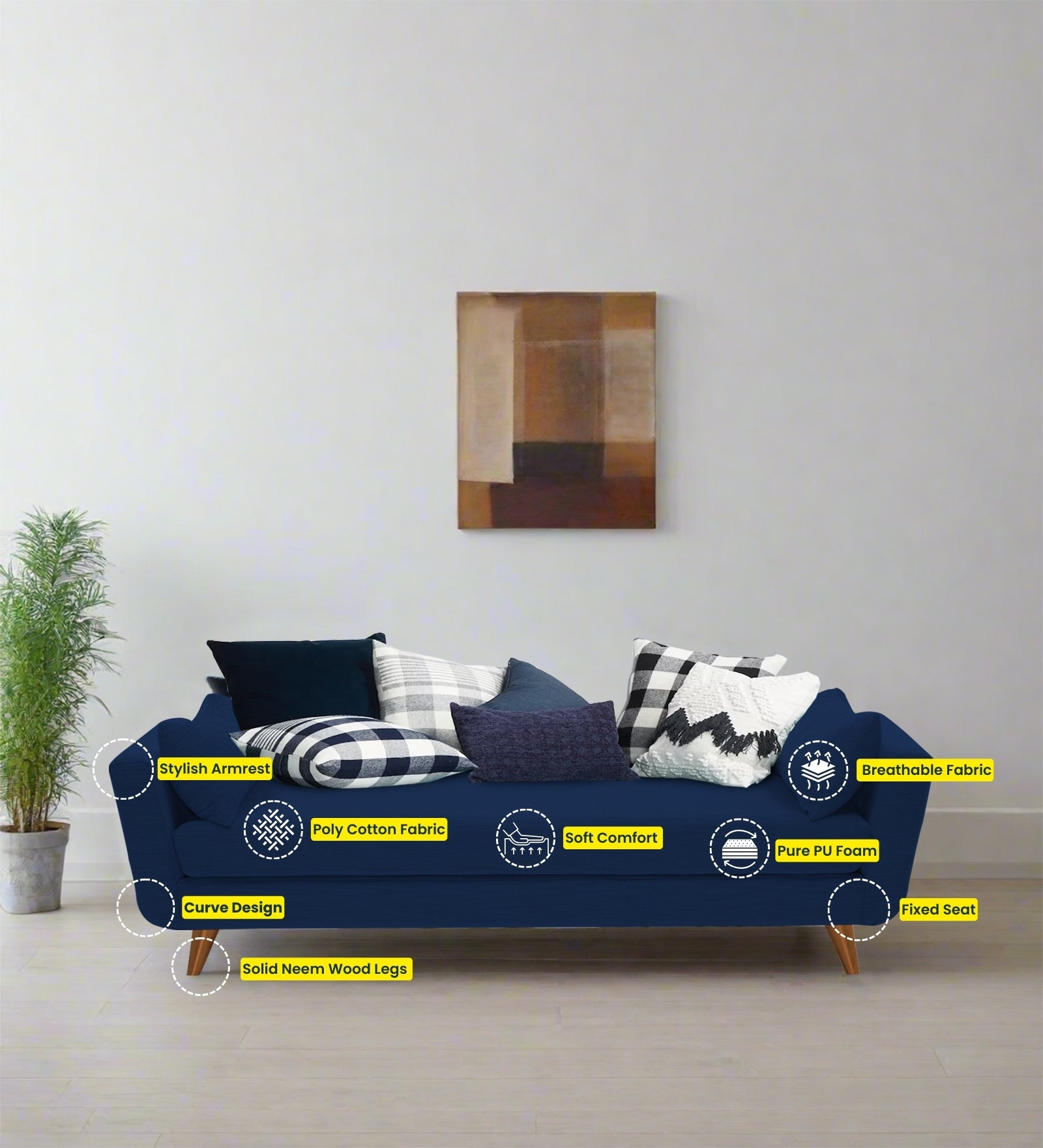 Jasmin Fabric Chaise Lounger In Royal Blue Colour - Febonic Living