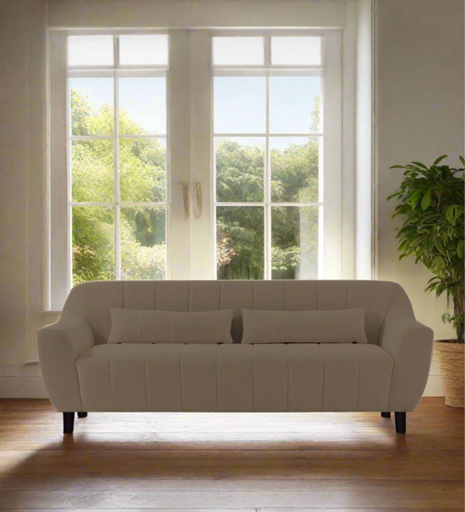 Nesco Boucle Fabric 3 Seater Sofa in Caro Beige Colour