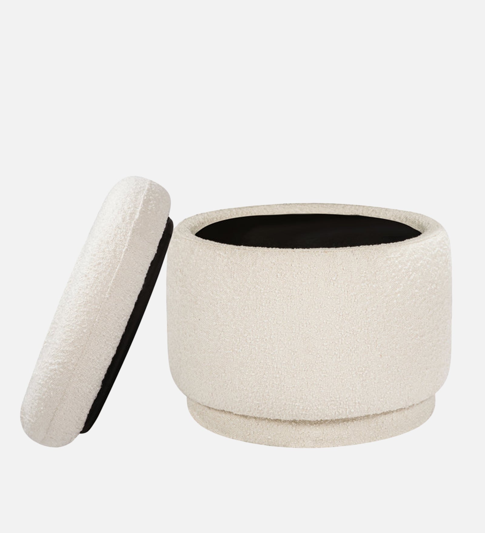 Noki Boucle Fabric Ottoman In Bright White Colour With Storage - Febonic Living