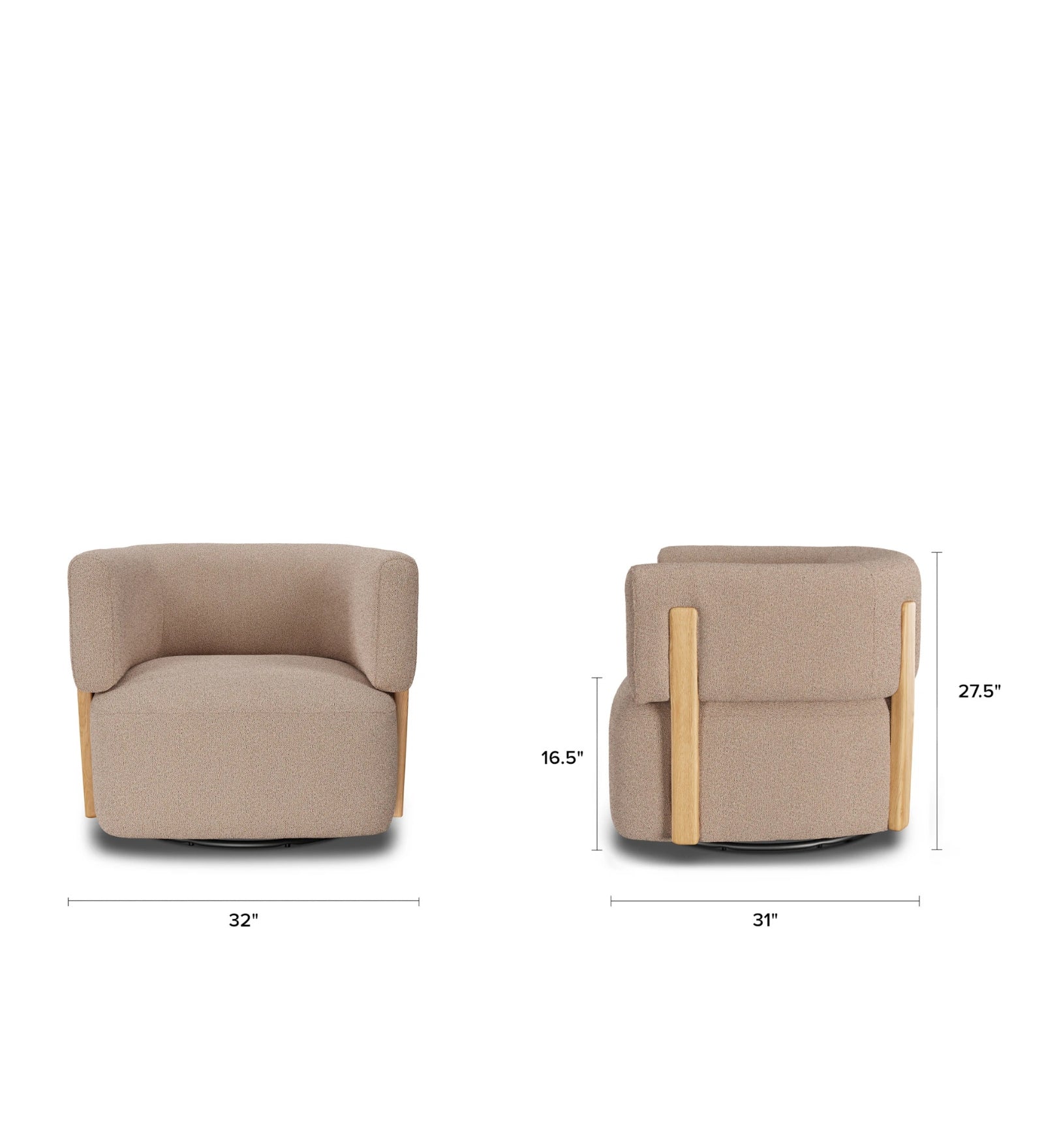 Simba Boucle Fabric Swivel Chair in Mushroom Beige Colour