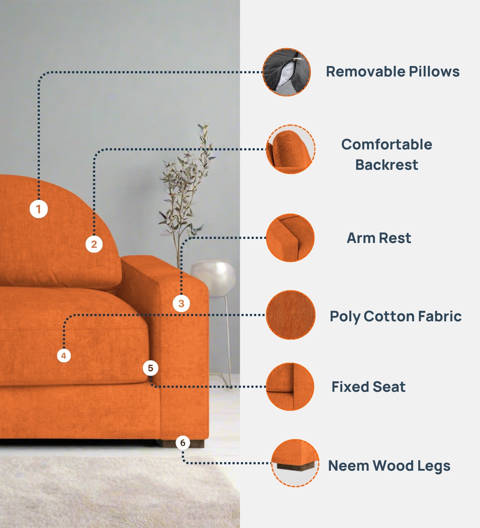 Dara Fabric 1 Seater Sofa In Blood Maroon Colour - Febonic Living