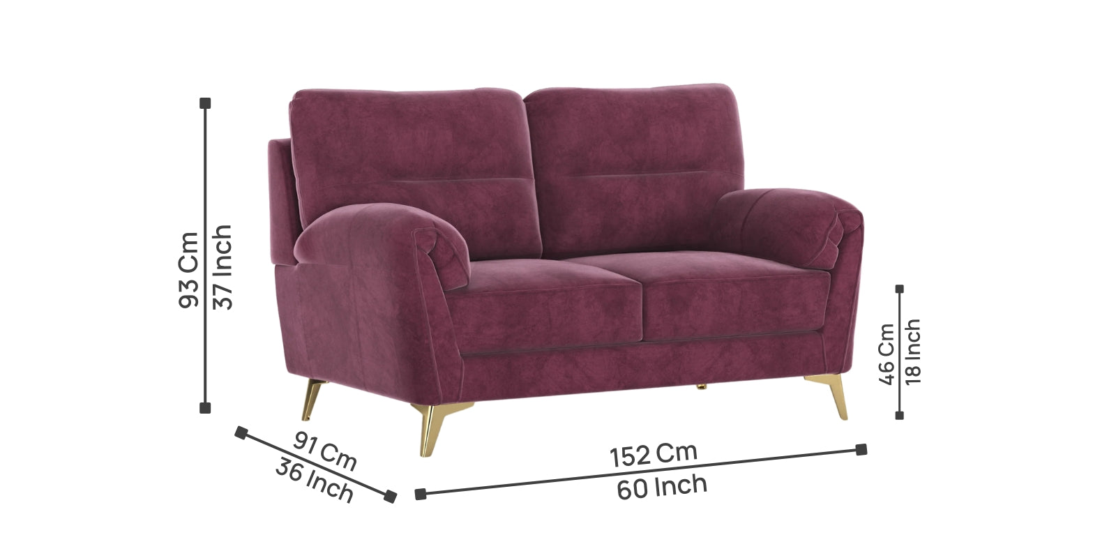 Bilance Velvet 2 Seater Sofa In Maroon Colour - Febonic Living