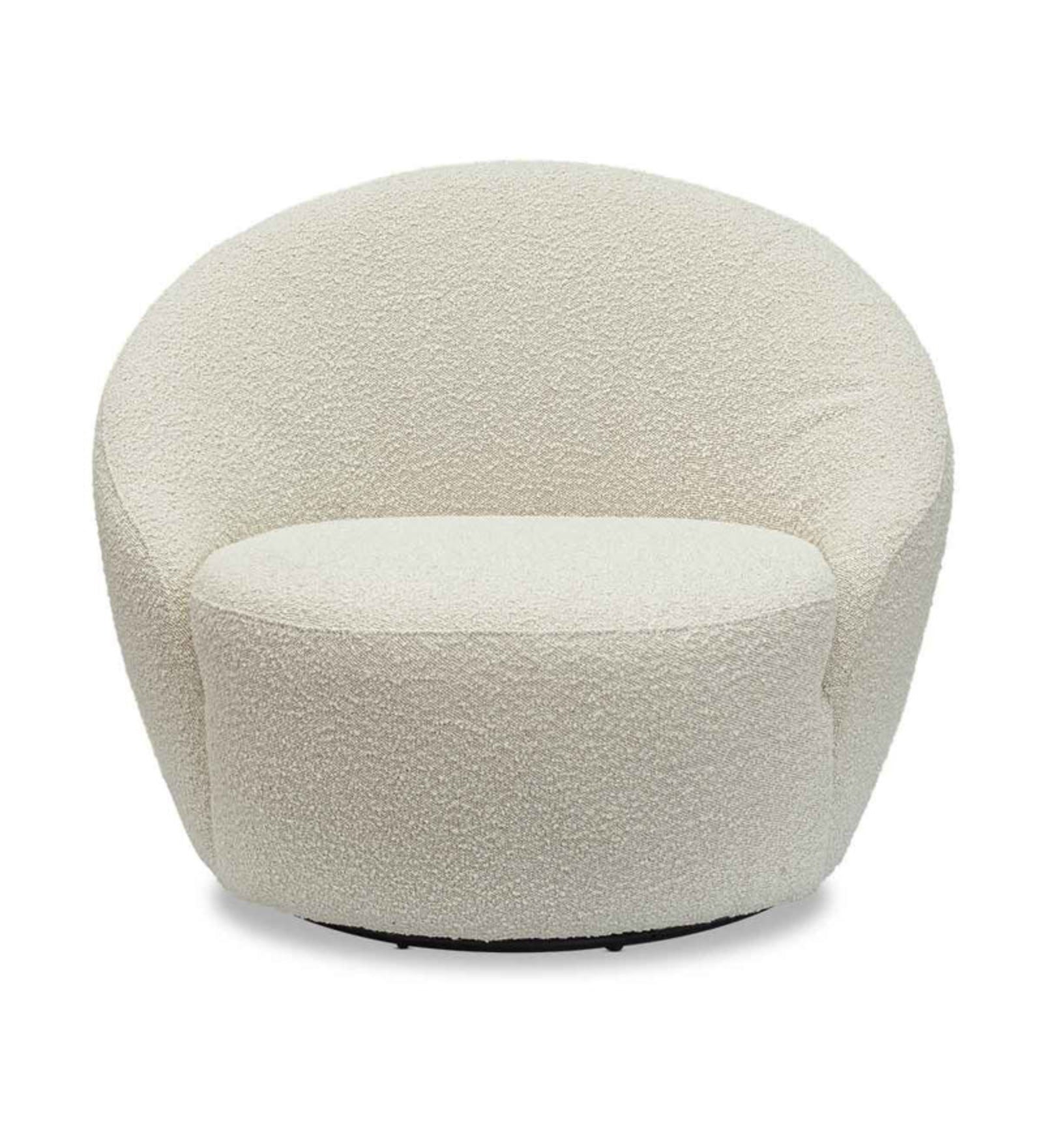 Lily Boucle Fabric Swivel Chair in Shell White Colour