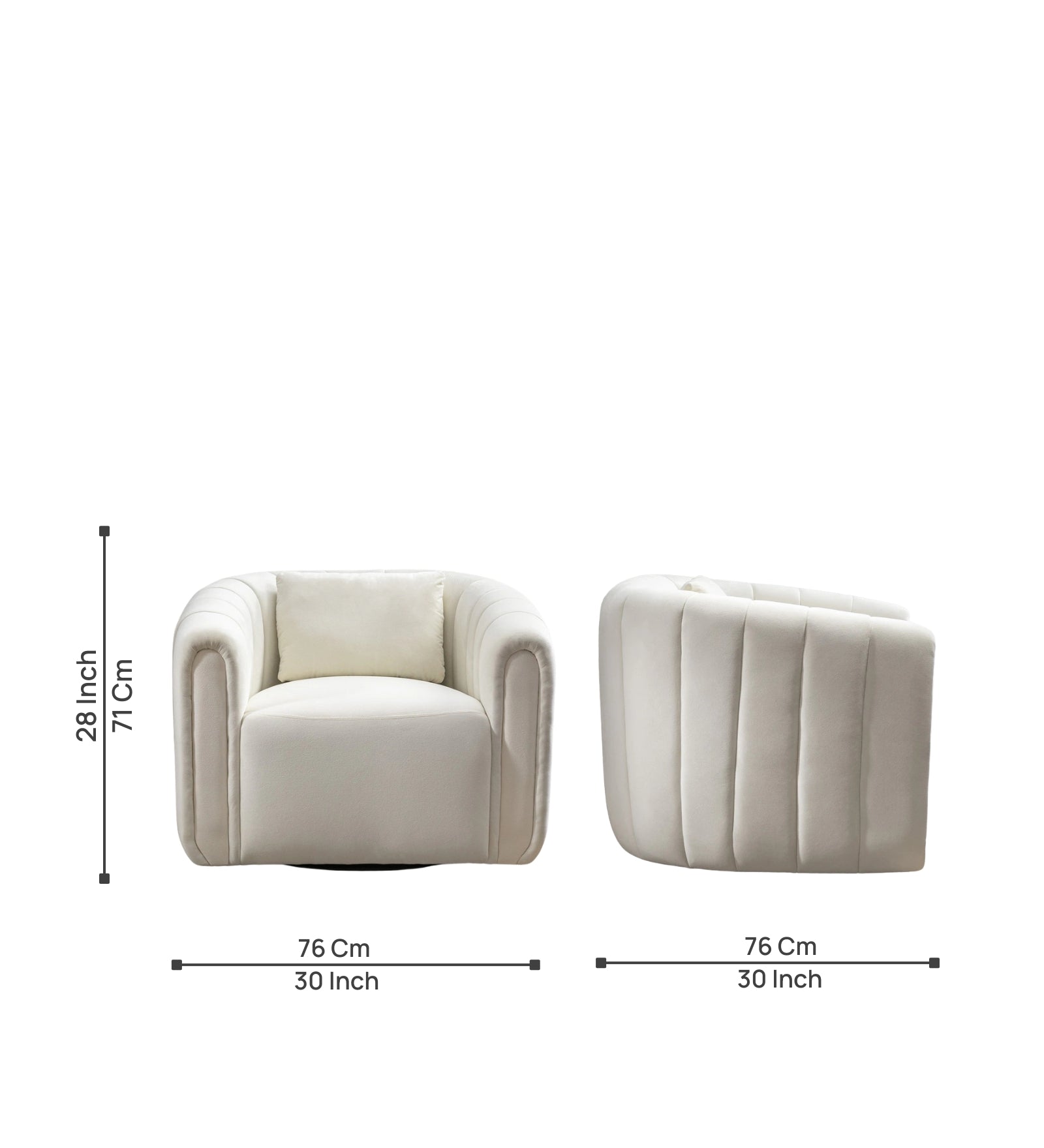 Oreo Velvet Swivel Chair in Warm White Colour