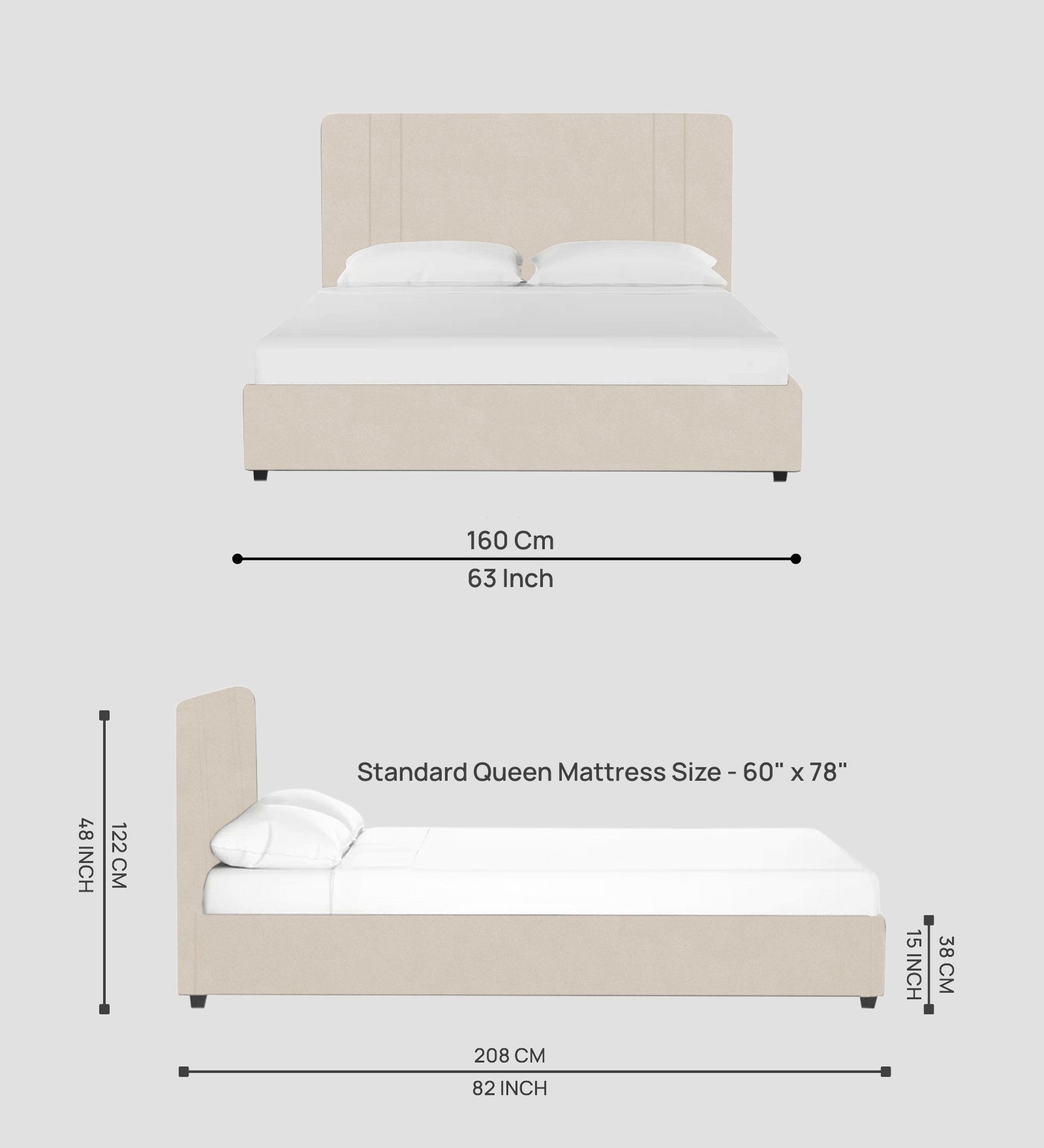 Asyra Velvet Queen Size Bed in Camel Beige Colour With Box Storage - Febonic Living