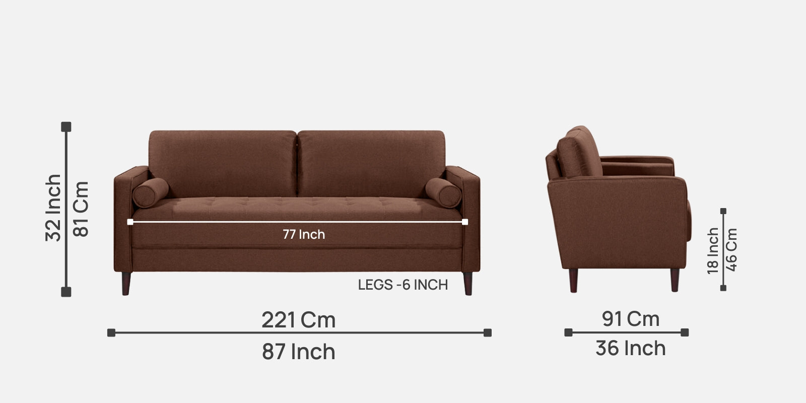 Darvin Fabric 3 Seater Sofa In Coffee Brown Colour - Febonic Living