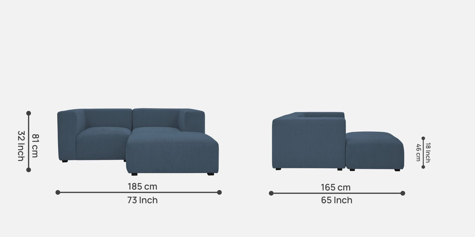 Dora Velvet LHS Sectional Sofa (2+Ottoman Lounger) In Oxford Blue Colour - Febonic Living