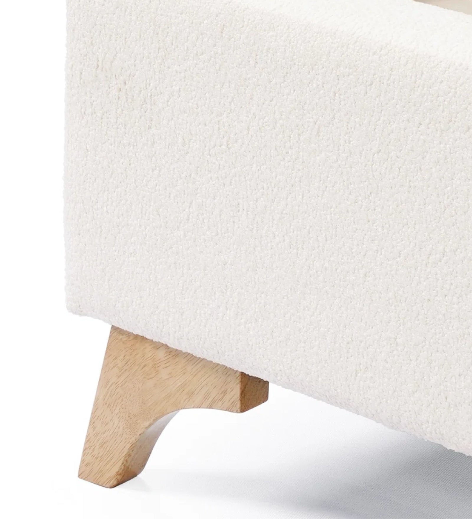 Jiva Boucle Fabric Upholstered Single Size Bed in Shell White Colour - Febonic Living