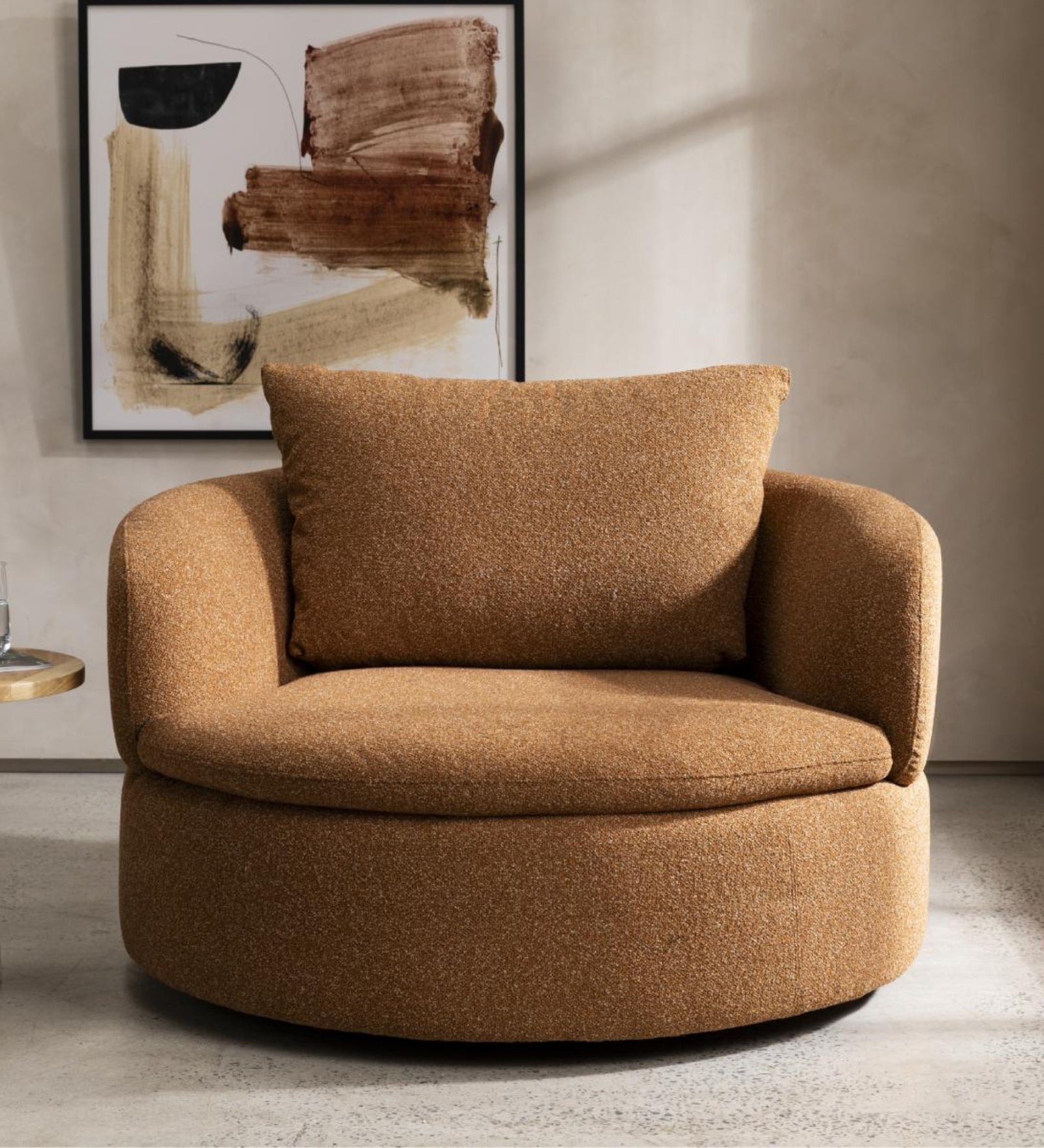 Cobra Boucle Fabric Swivel Chair in Brown Colour