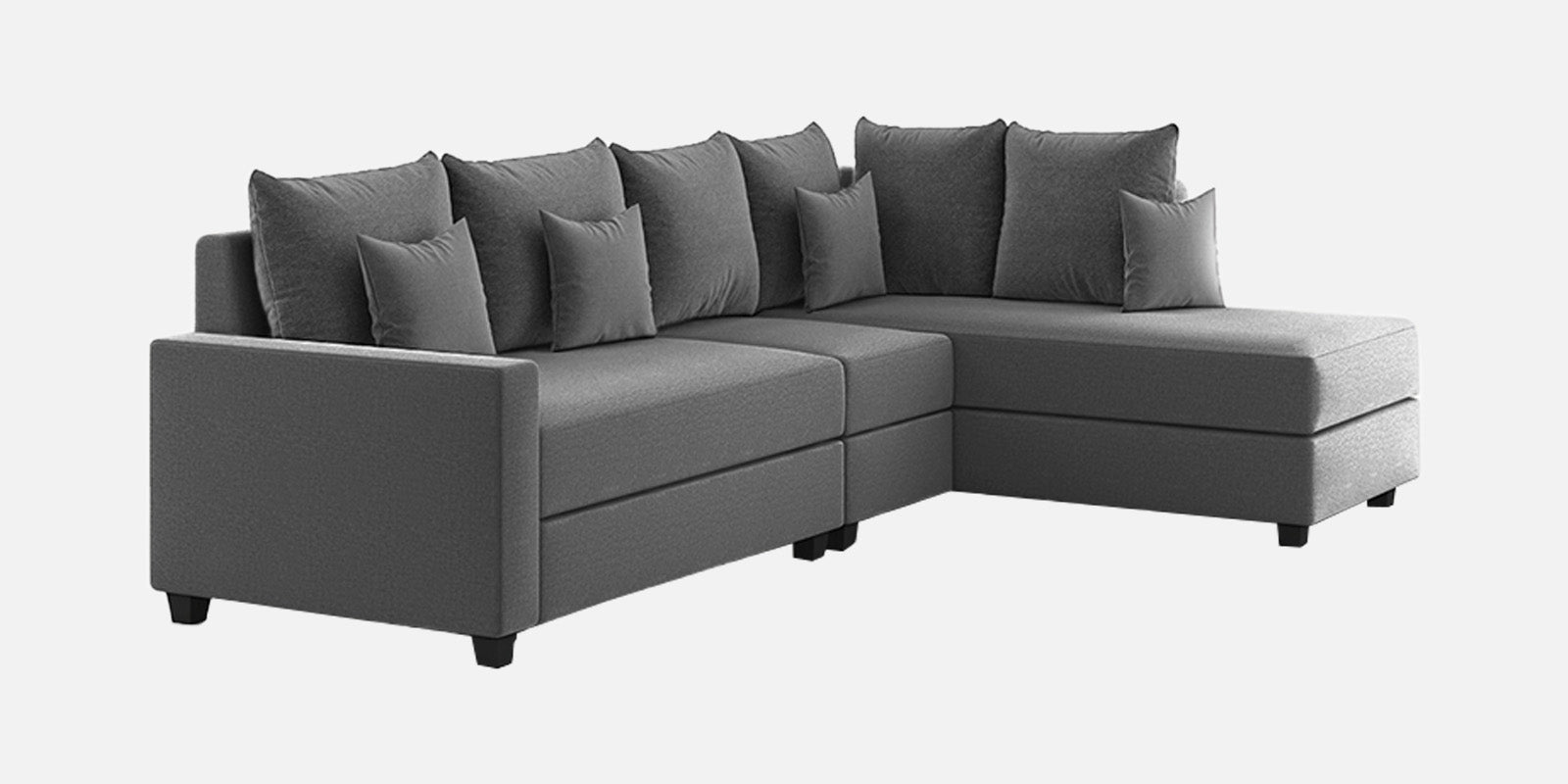 Ginny Fabric LHS Sectional Sofa (3+Lounger) In Charcoal Grey Colour - Febonic Living