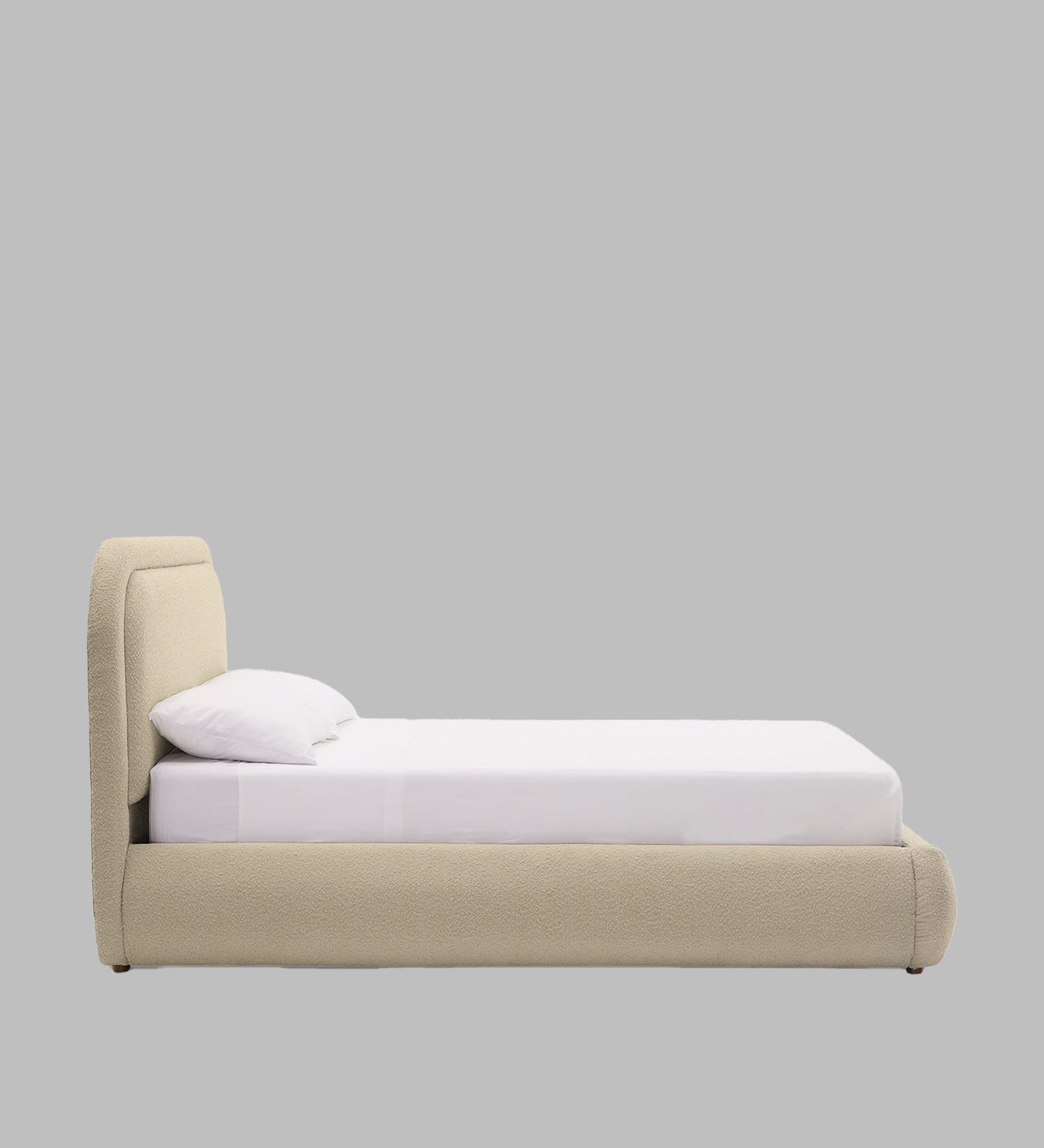Nemo Boucle Fabric Queen Size Bed in Shell White Colour - Febonic Living