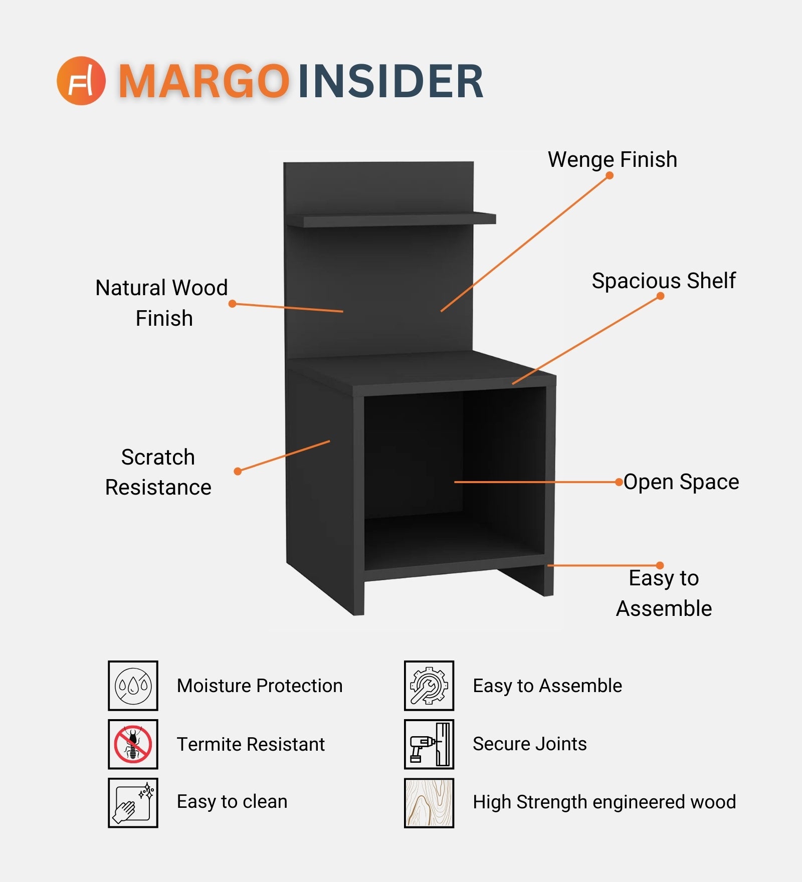 Ashir Bedside Table in Wenge Finish - Febonic Living