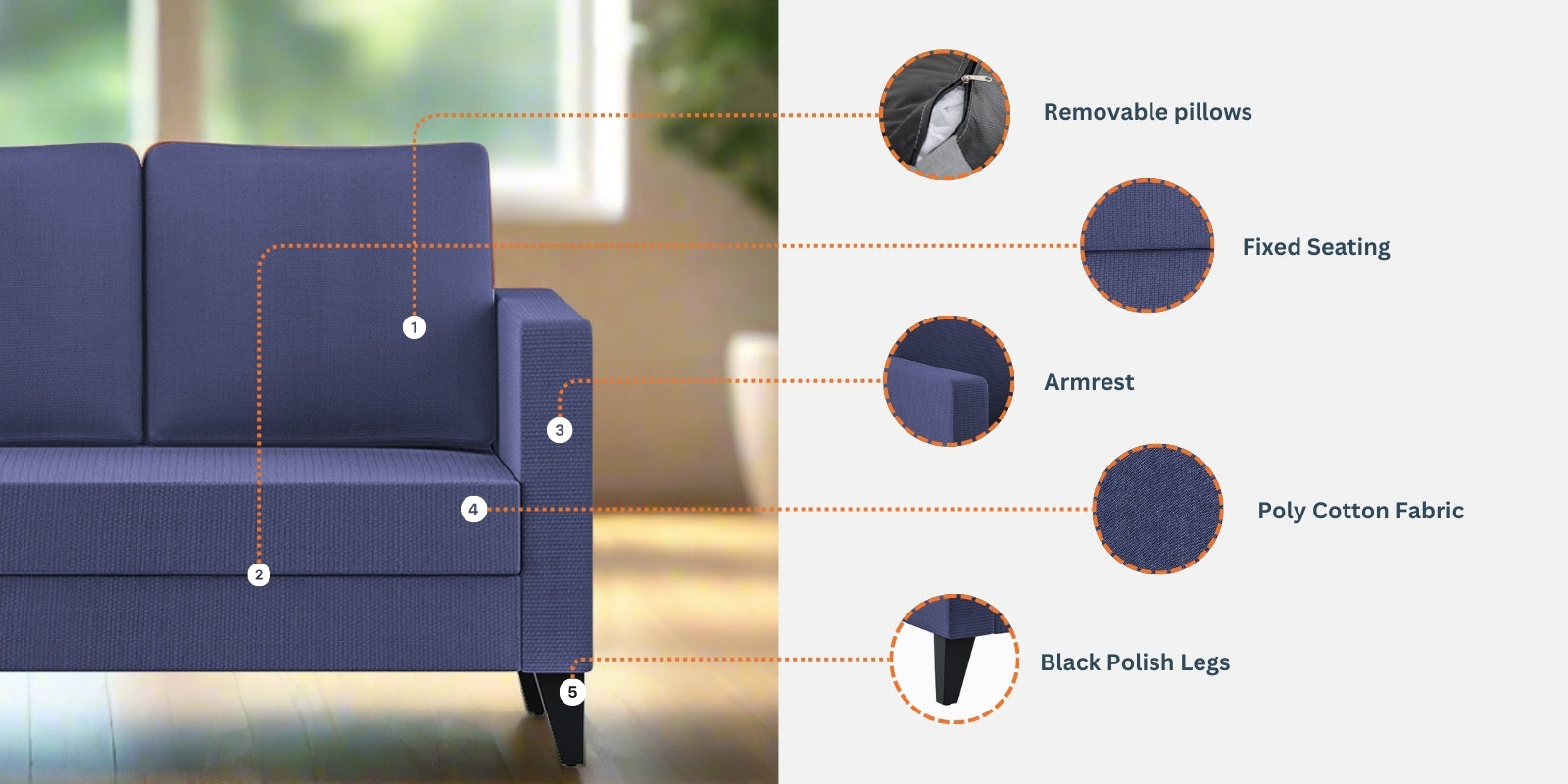 Nori Fabric 3 Seater Sofa In Dark Brown Colour - Febonic Living