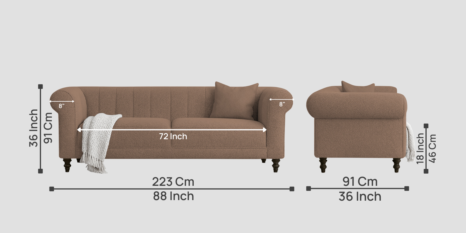 Sahara Fabric 3 Seater Sofa In Earthy Beige Colour