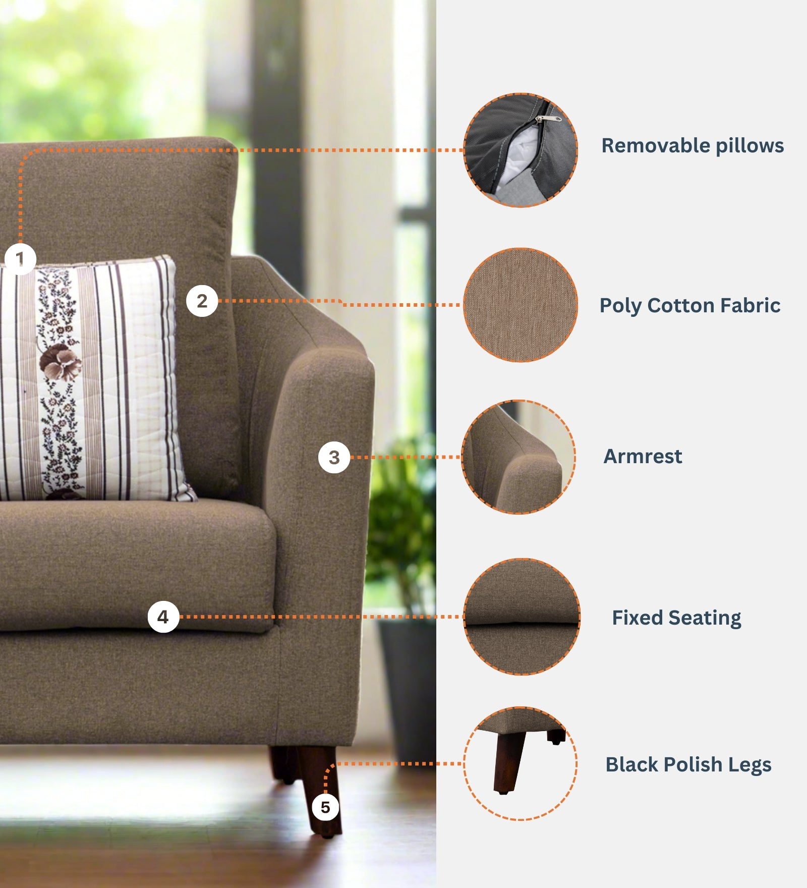 Kevin Fabric 1 Seater Sofa In Parrot Green Colour - Febonic Living