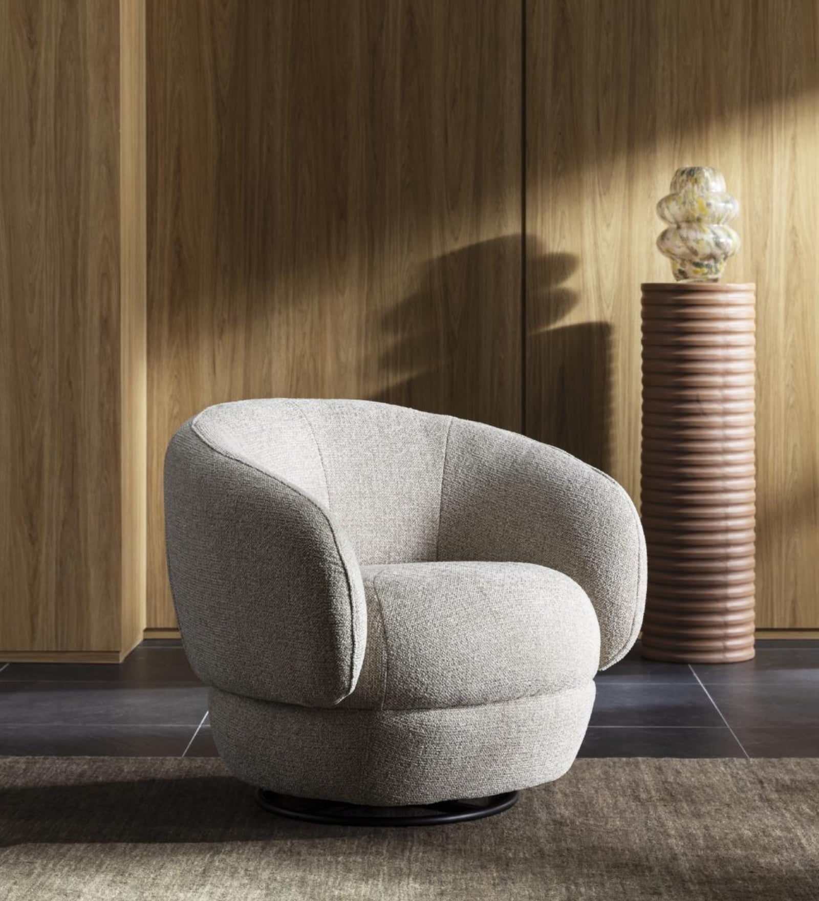 Tura Fabric Swivel Chair In Ash Grey Colour - Febonic Living