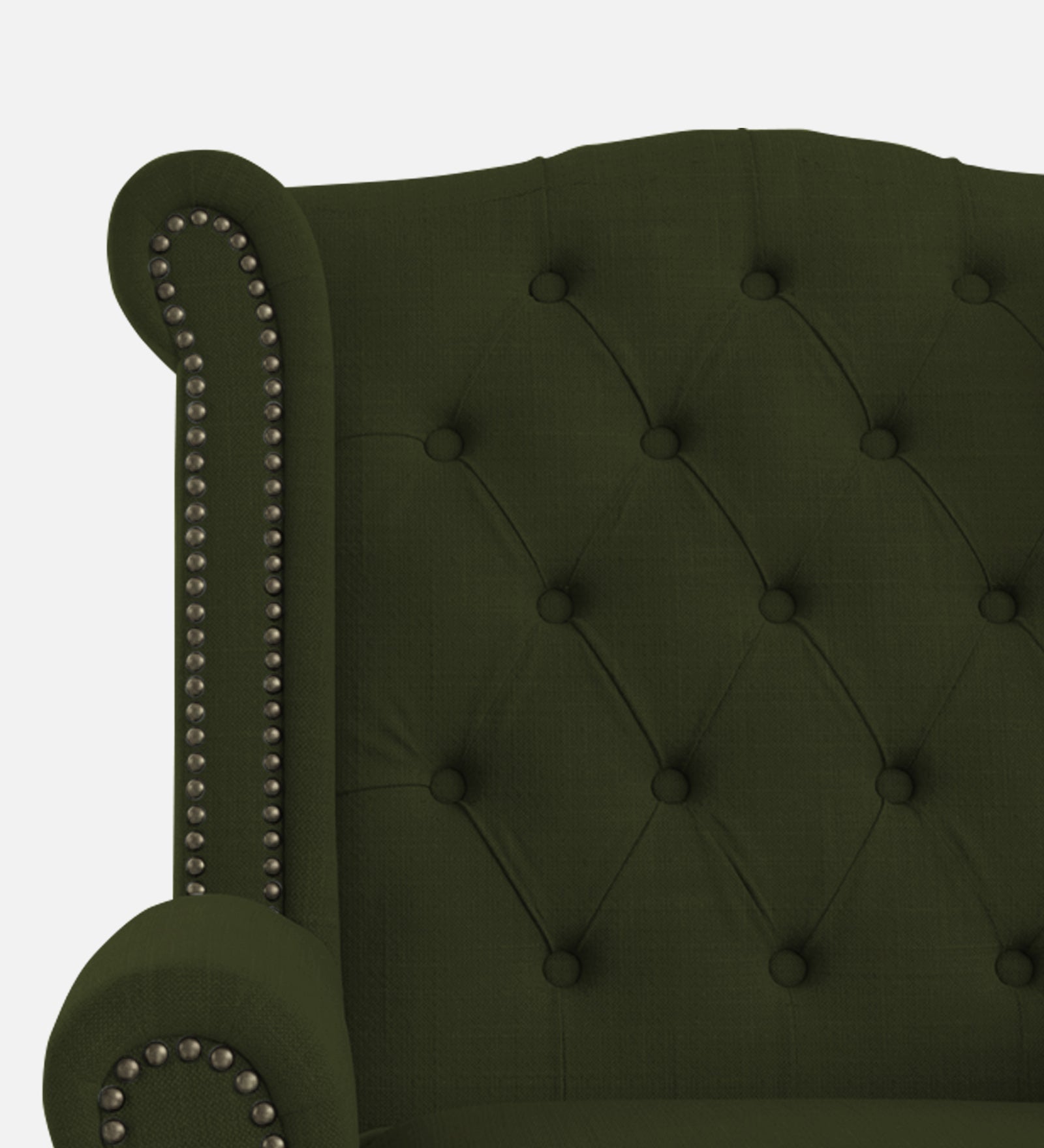 Nory Fabric Wing Chair In Olive Green Colour - Febonic Living