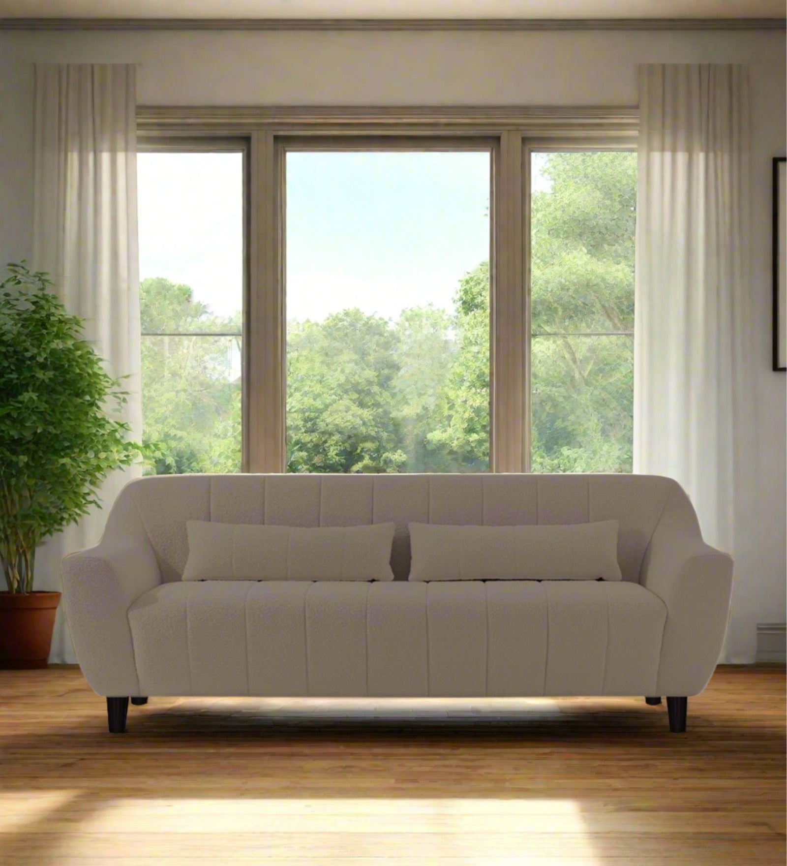Nesco Boucle Fabric 3 Seater Sofa In Cement Beige Colour - Febonic Living