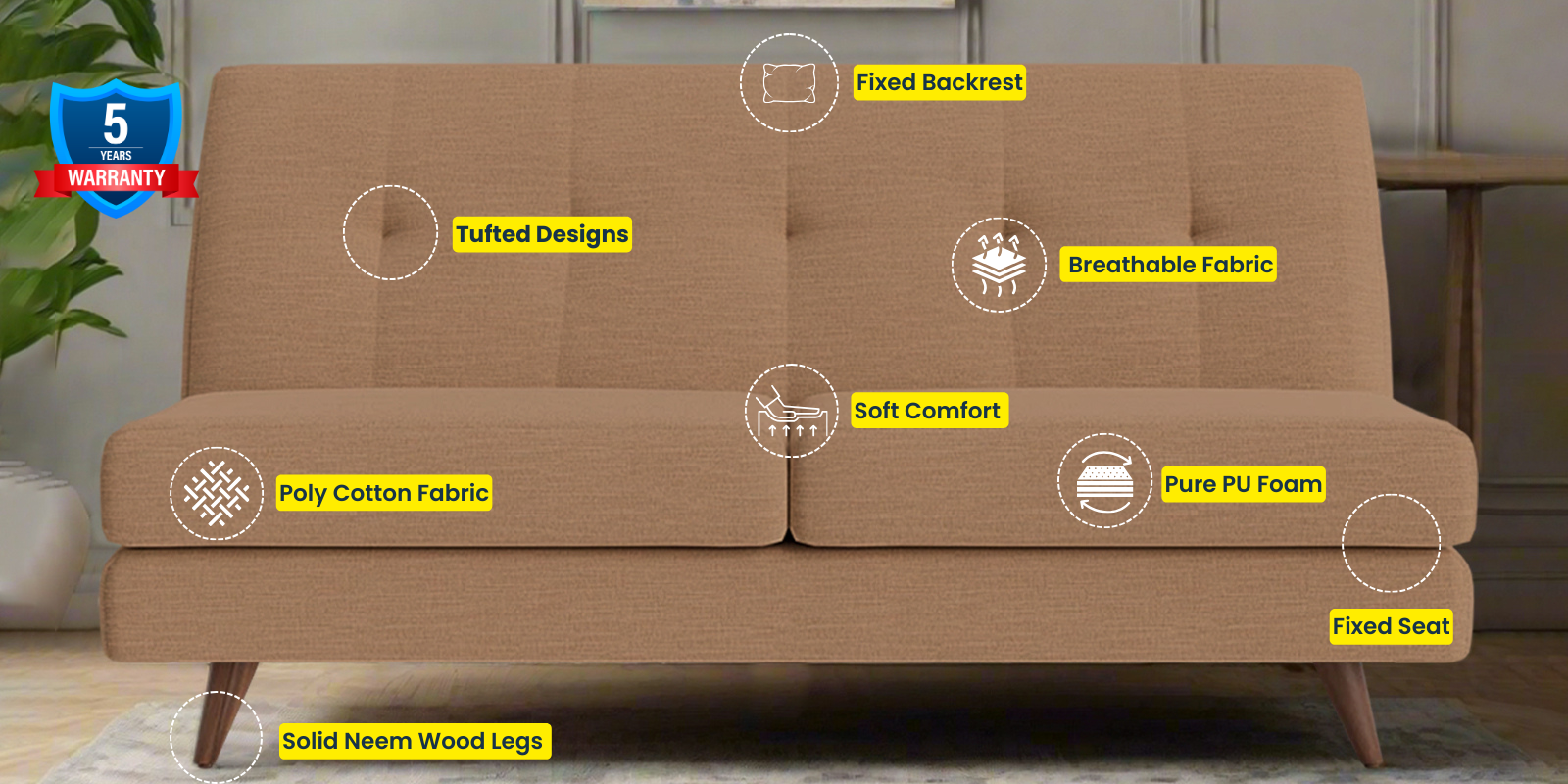 Jasmin Fabric 2 Seater Armless Sofa In Cosmic Beige Colour - Febonic Living