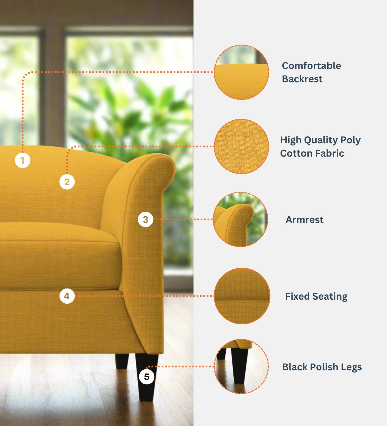 Kimber Fabric 1 Seater Sofa in Cookie Beige Colour