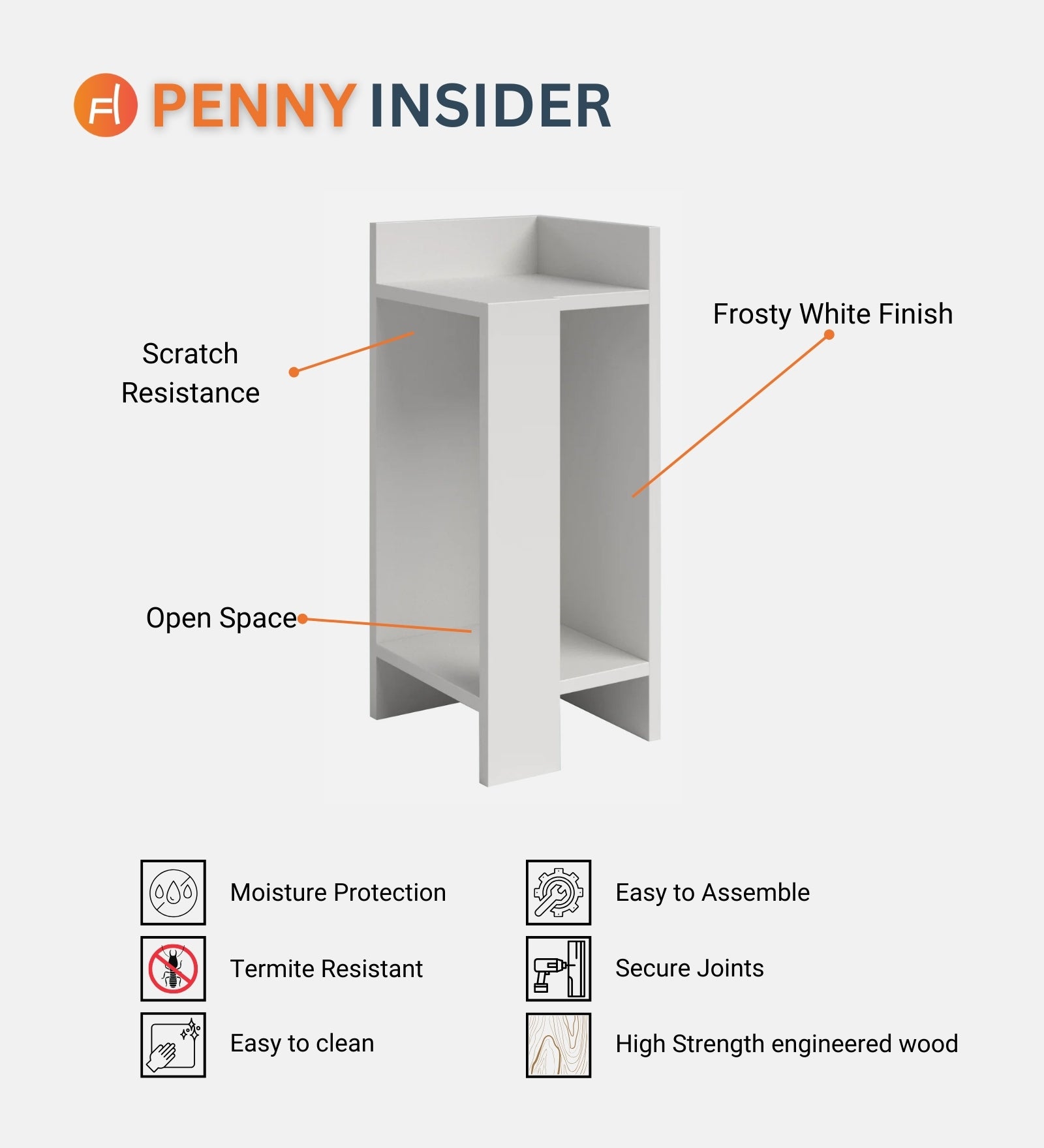 Miri Bedside Table In Frosty White Finish - Febonic Living