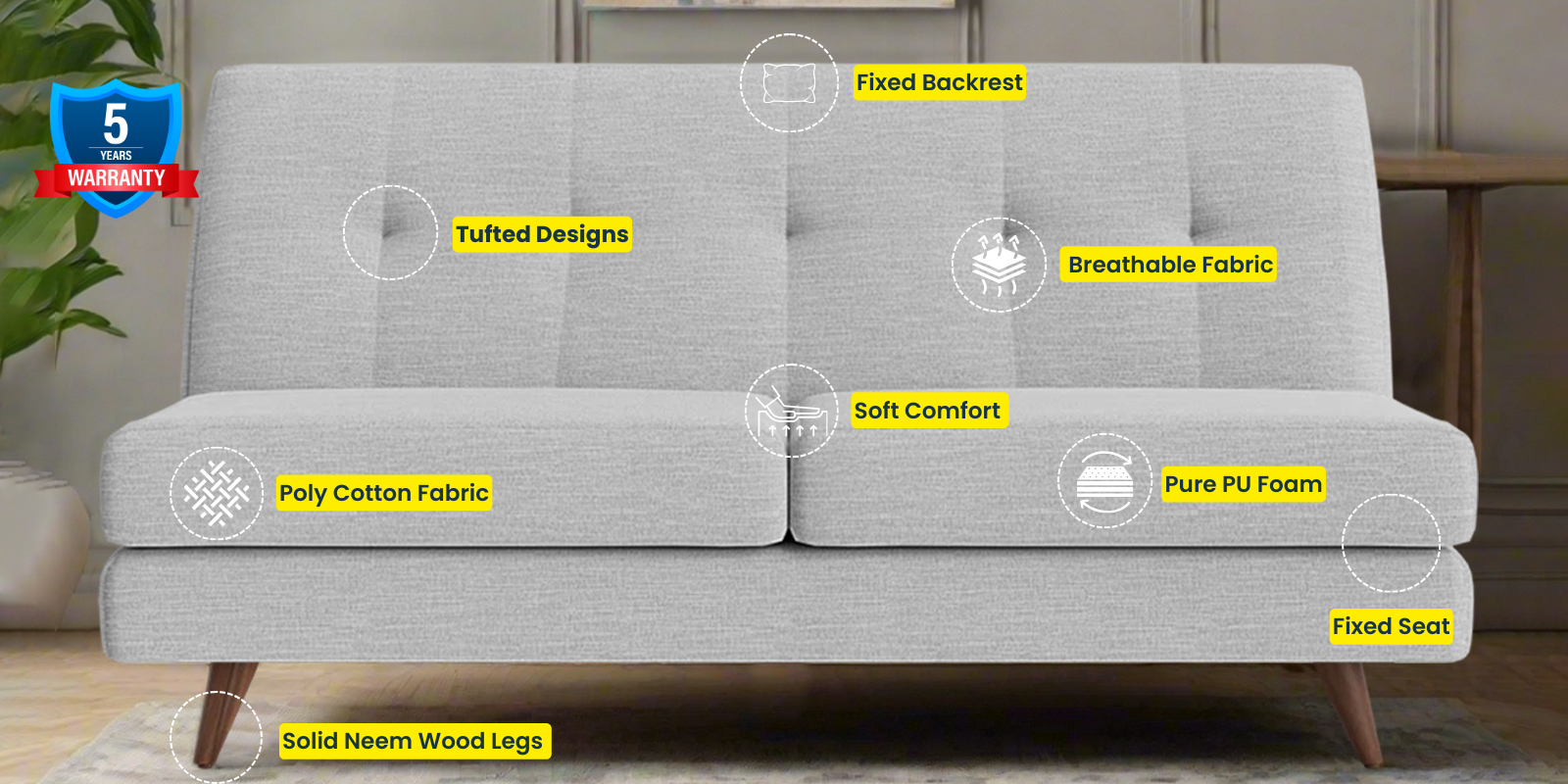 Jasmin Fabric 2 Seater Armless Sofa In Lit Grey Colour - Febonic Living