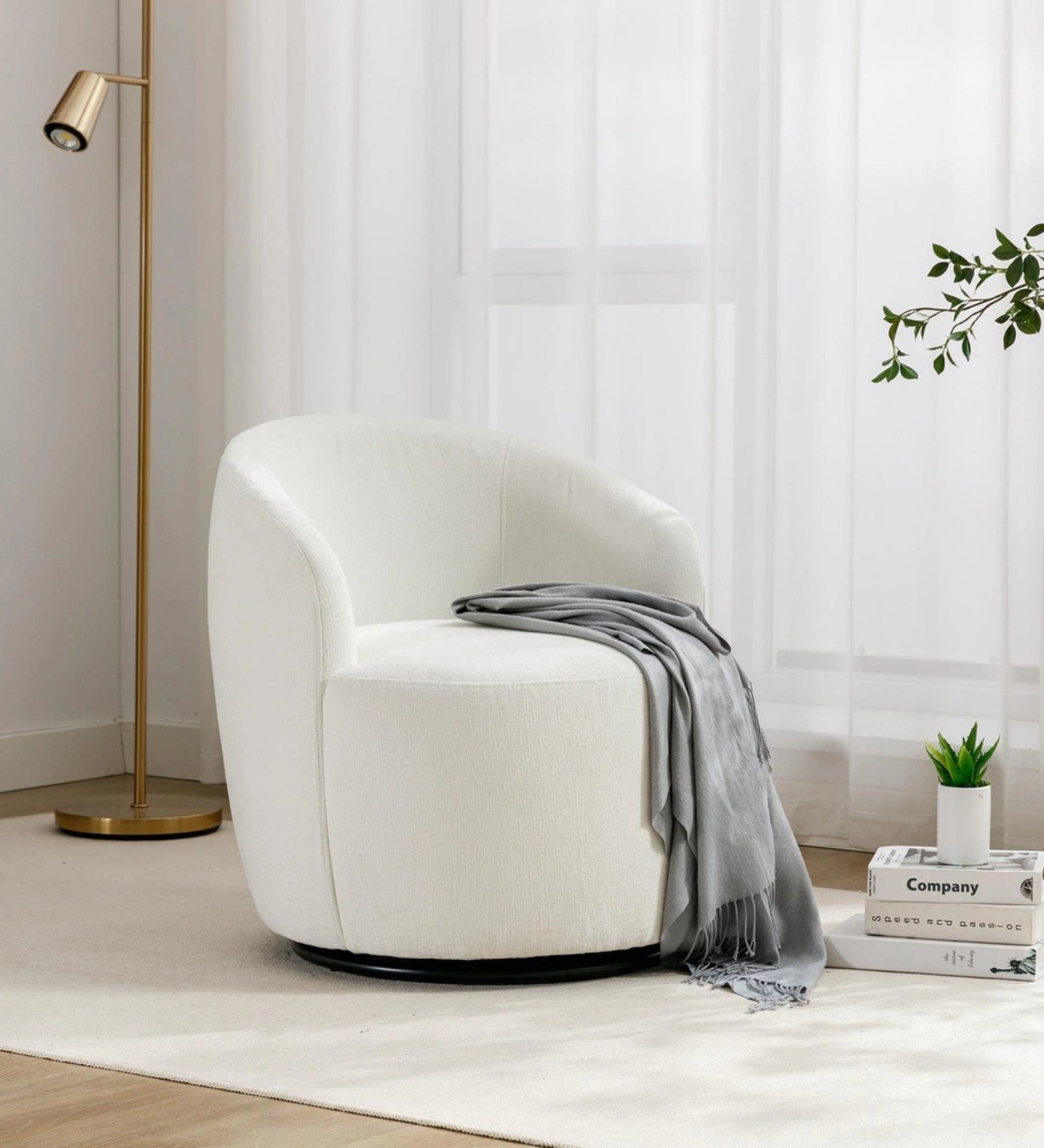 Oscar Fabric Swivel Chair in Ivory Cream Colour
