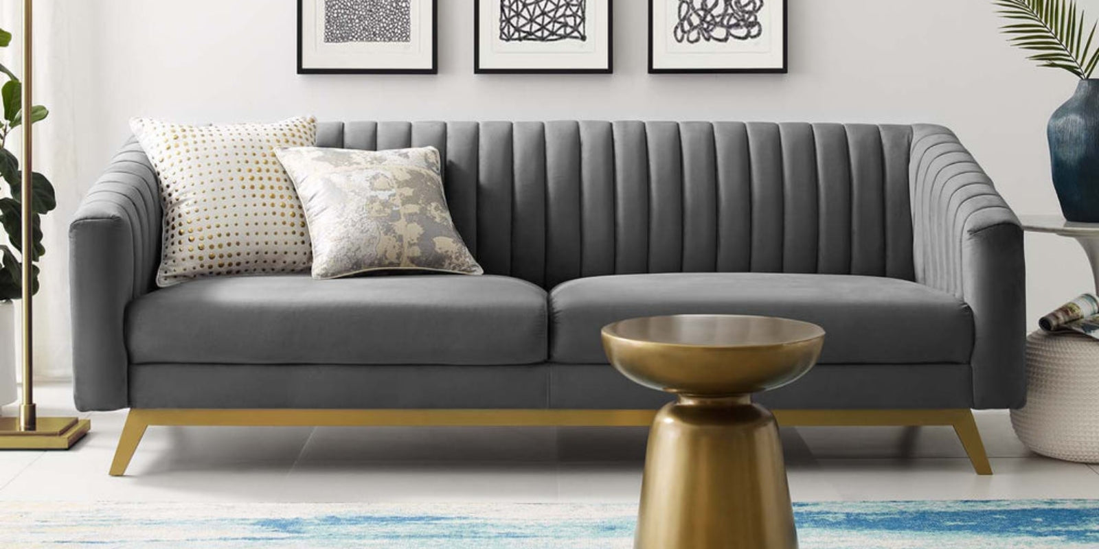 Grammy velvet 3 Seater Sofa In Davy Grey Colour - Febonic Living