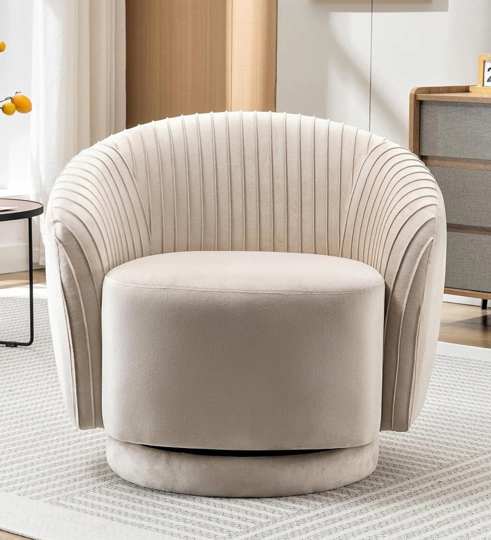 Milo Velvet Swivel Chair in Camel Beige Colour