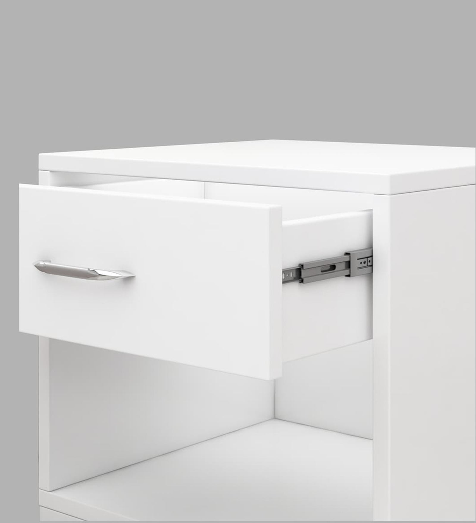 Elvik Bedside Table With Drawer In Frosty White Finish - Febonic Living
