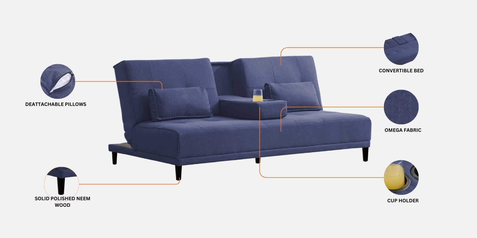 Jerry Fabric 3 Seater Convertible Sofa Cum Bed In Maba Gray Colour - Febonic Living