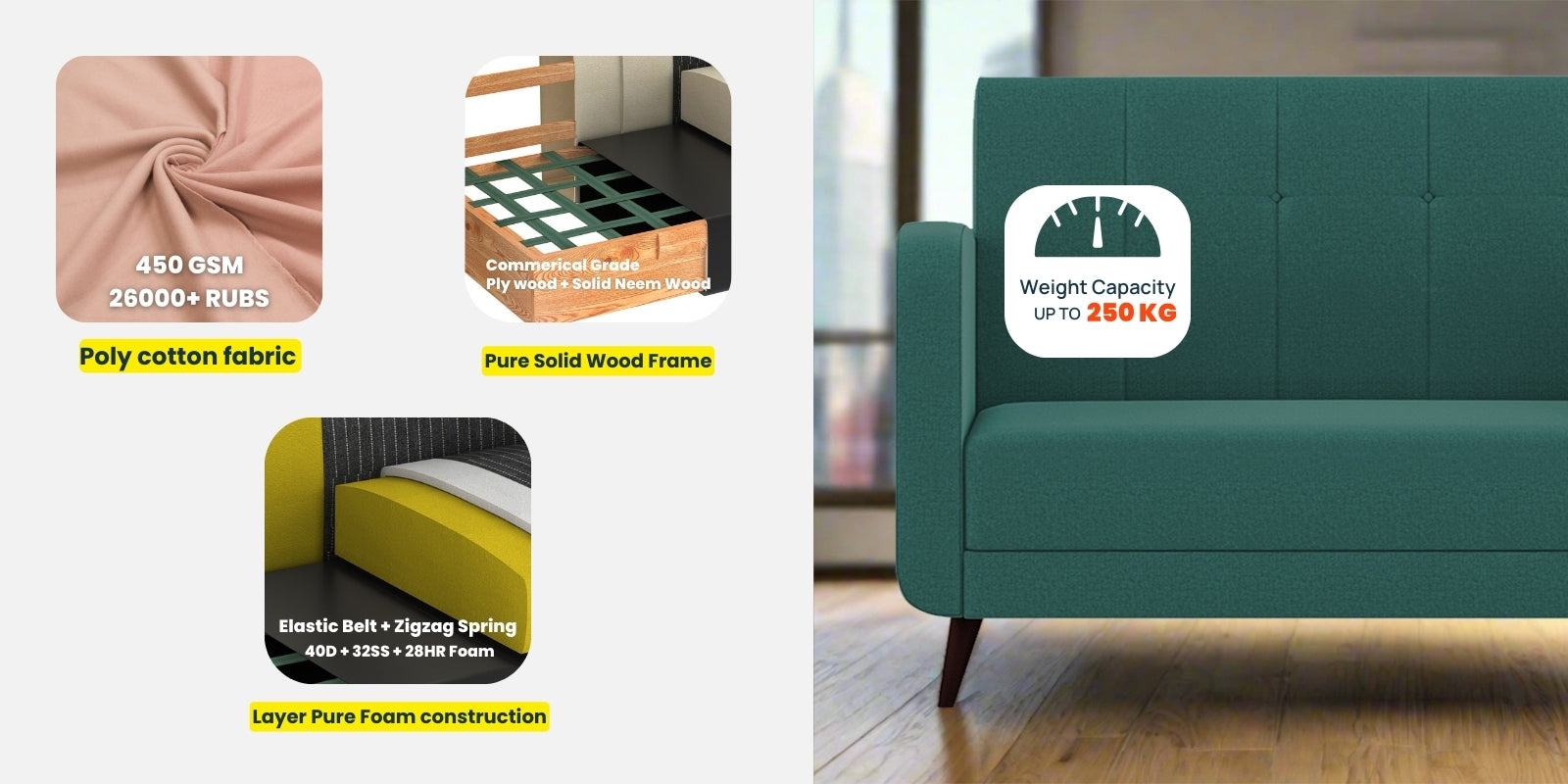 Wiki Velvet 2 Seater Sofa In Arabian Green Colour - Febonic Living