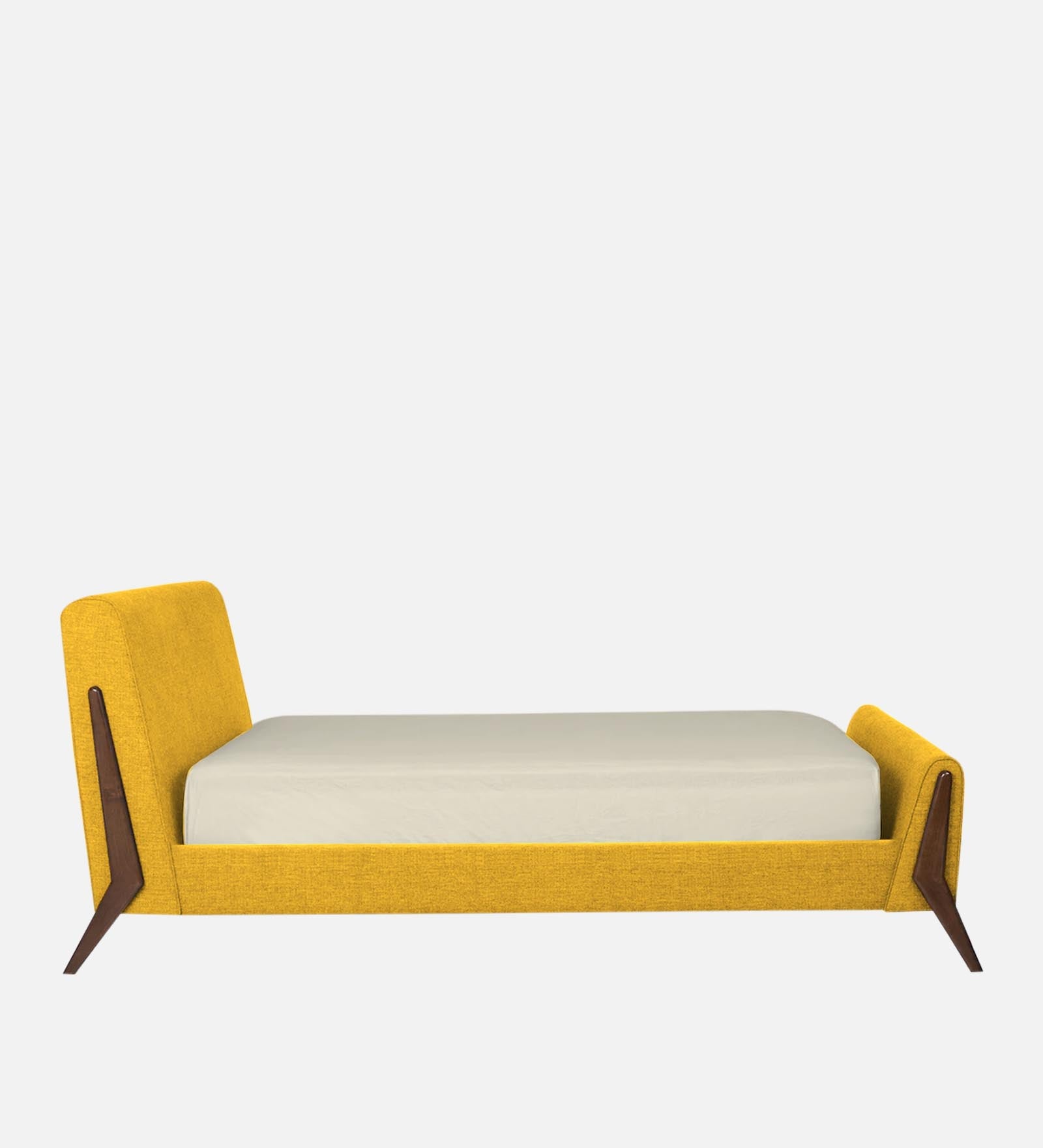 Catla Fabric Upholstered Queen Size Bed In Bold Yellow Colour - Febonic Living