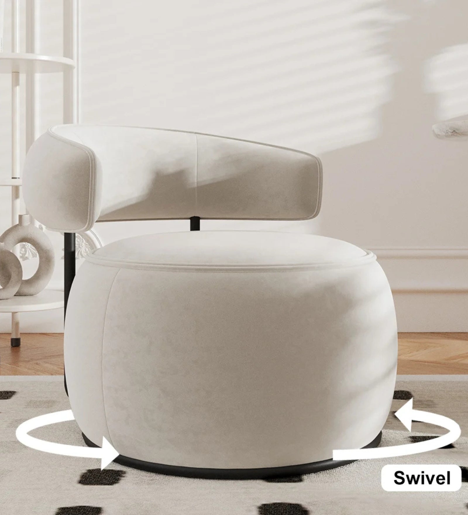 Ivy Velvet Swivel Chair in Camel Beige Colour