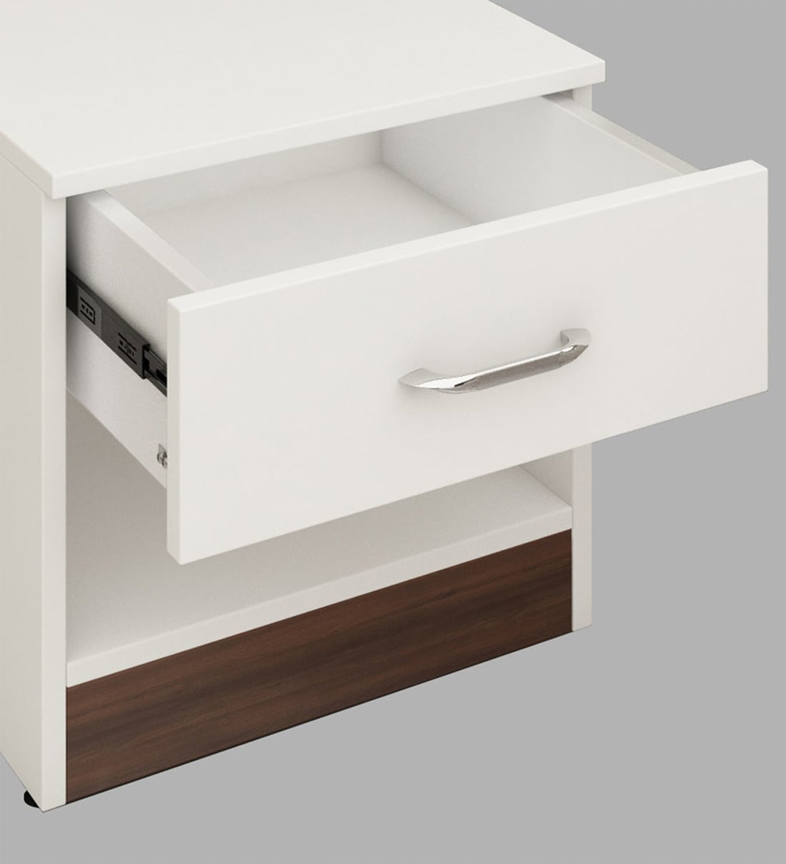 Kaiva Bedside Table With Drawer In Frosty White And Dark Walnut Finish - Febonic Living